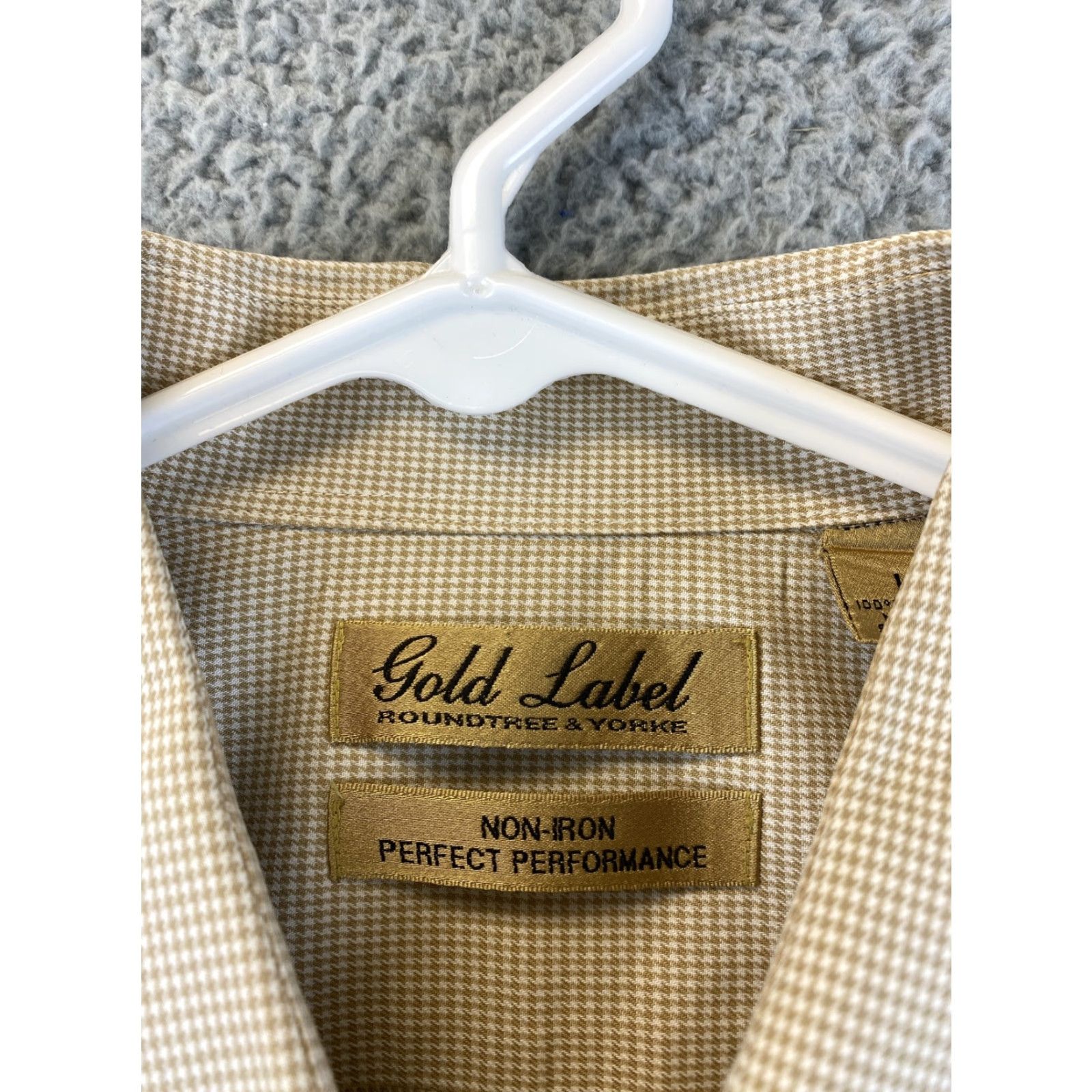 Roundtree & Yorke Roundtree & Yorke Gold Label Dress Shirt Mens L Beige 100% Cotton Button-Down Long Sleeve Size 42R - 5 Thumbnail