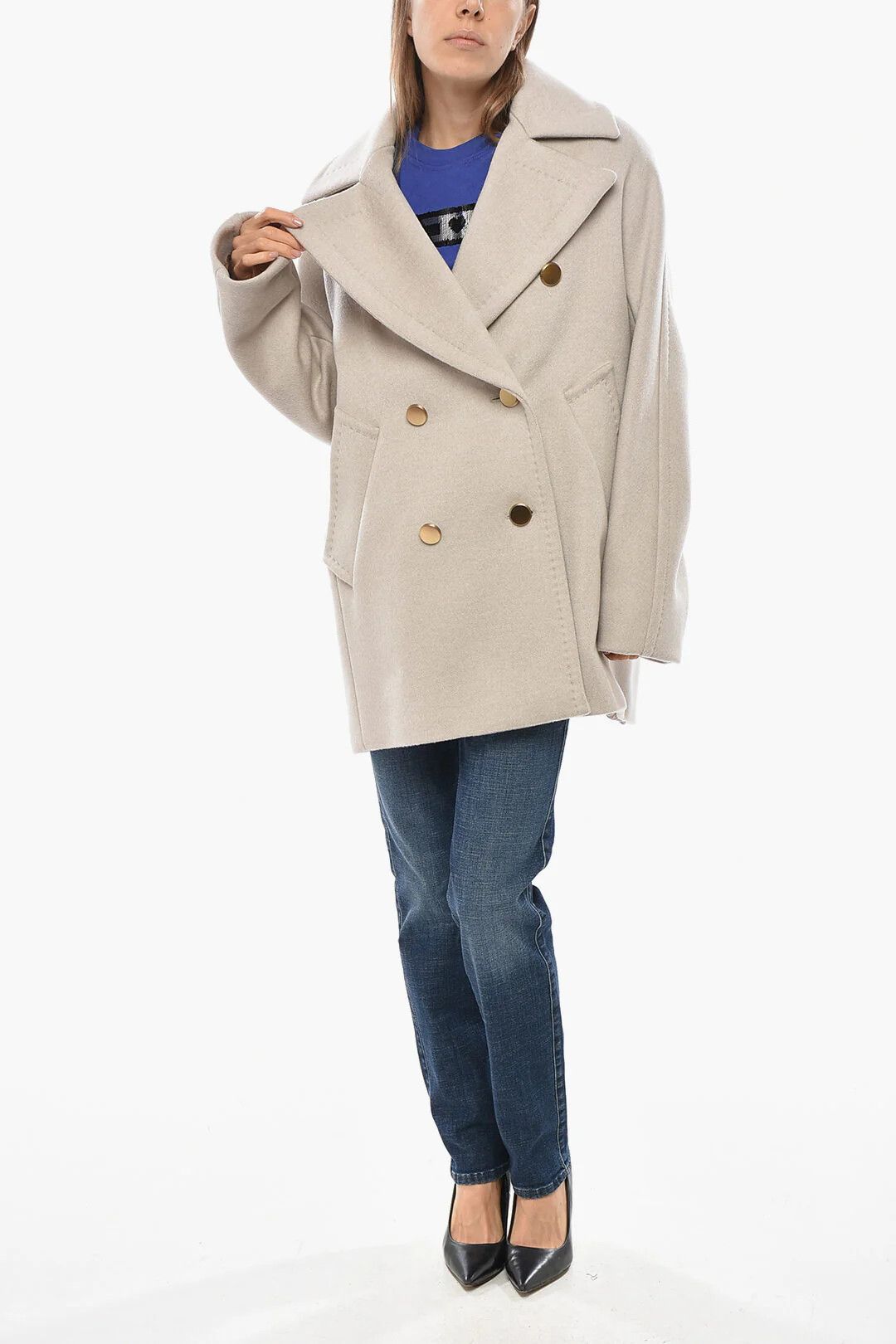 Max Mara og1mm0426 Pure Cashmere Double-Breasted Coat in Beige Size M / US 6-8 / IT 42-44 - 4 Thumbnail