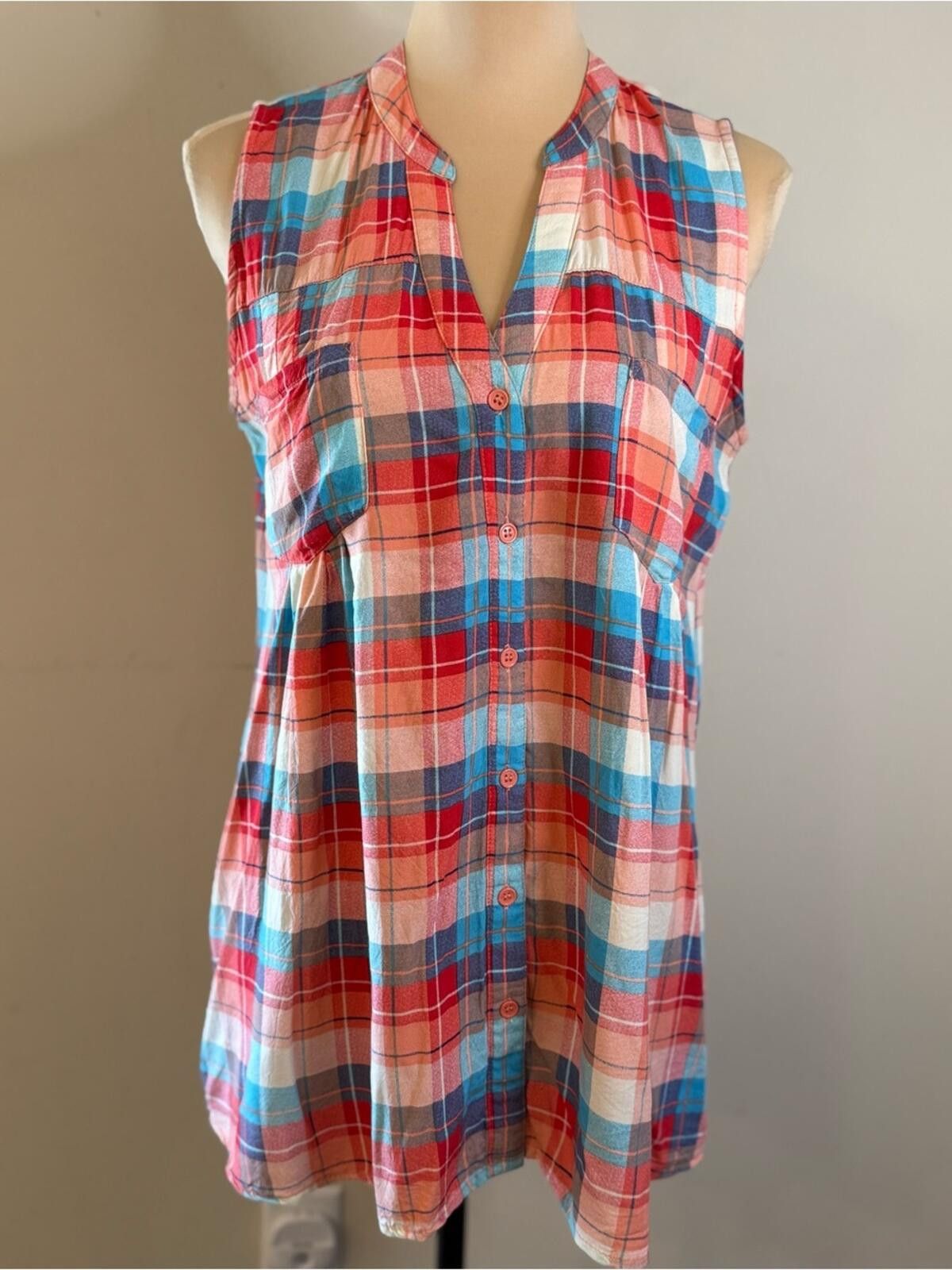 Other Orange Creek colorful plaid button up sleeveless tunic top M Size M / US 6-8 / IT 42-44 - 1 Thumbnail