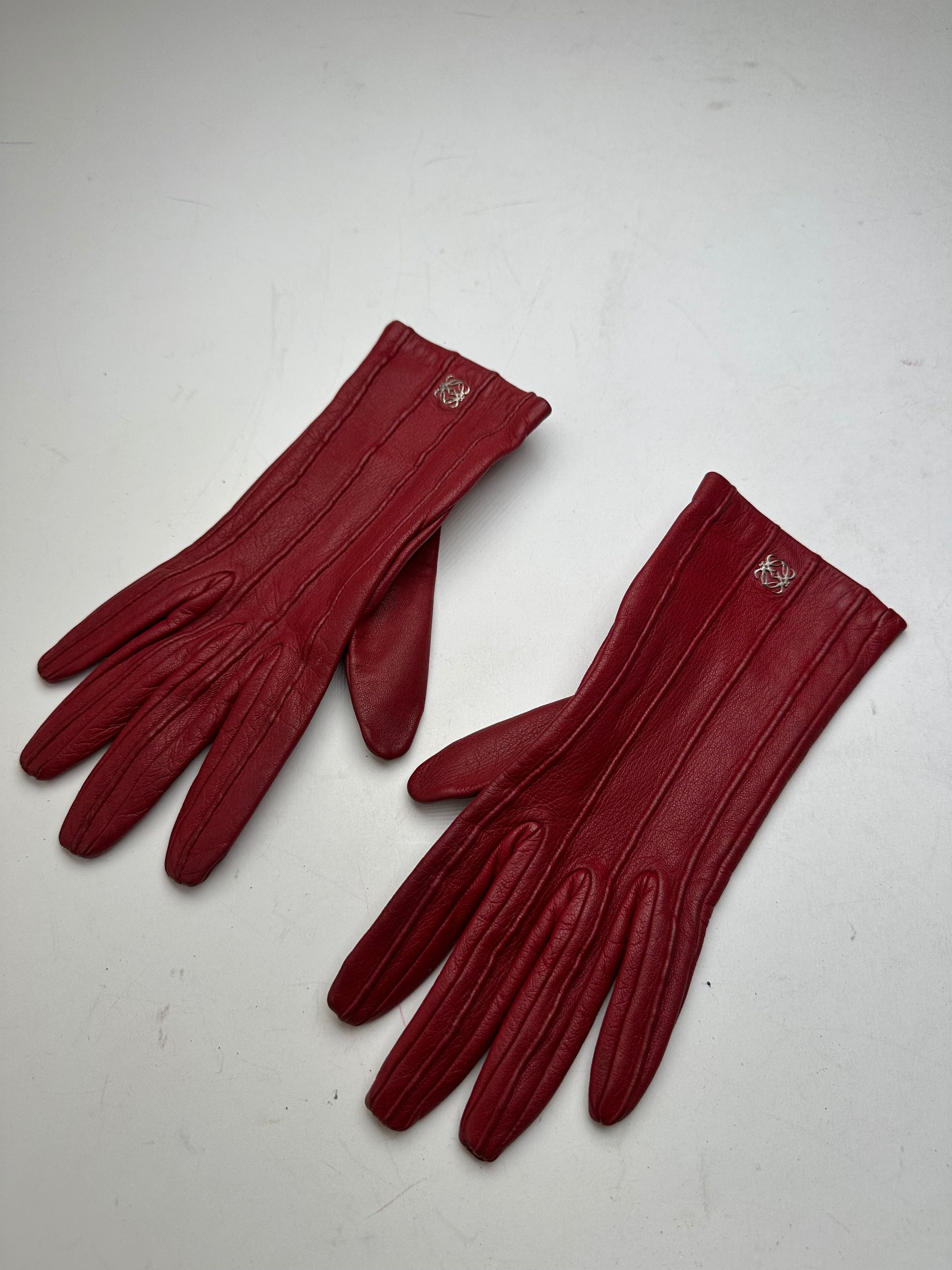 Loewe Vintage Leather Gloves Red Size ONE SIZE - 1 Thumbnail