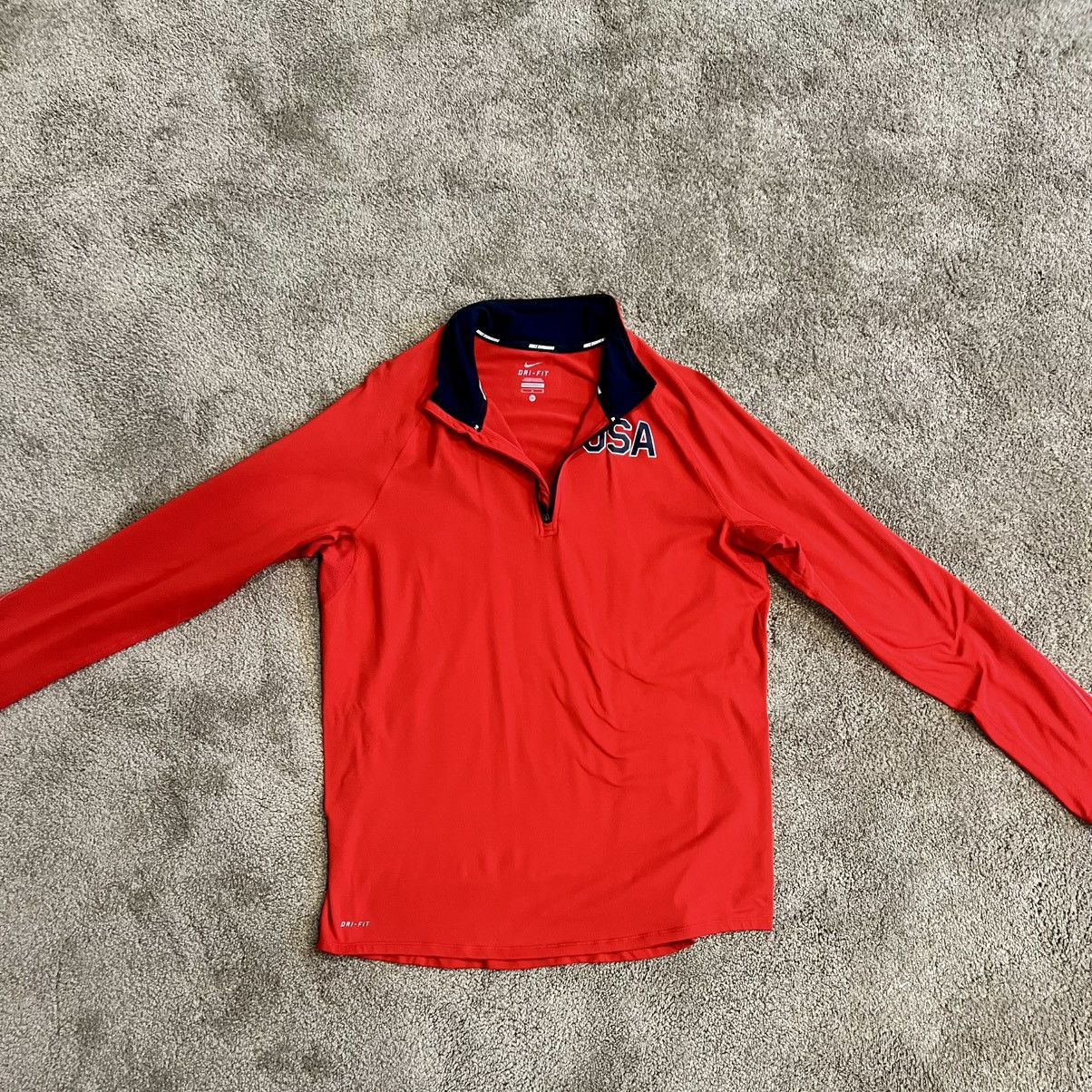Nike Nike Team USA QuarterZip Running LS Shirt RED mens size M Size US M / EU 48-50 / 2 - 2 Thumbnail