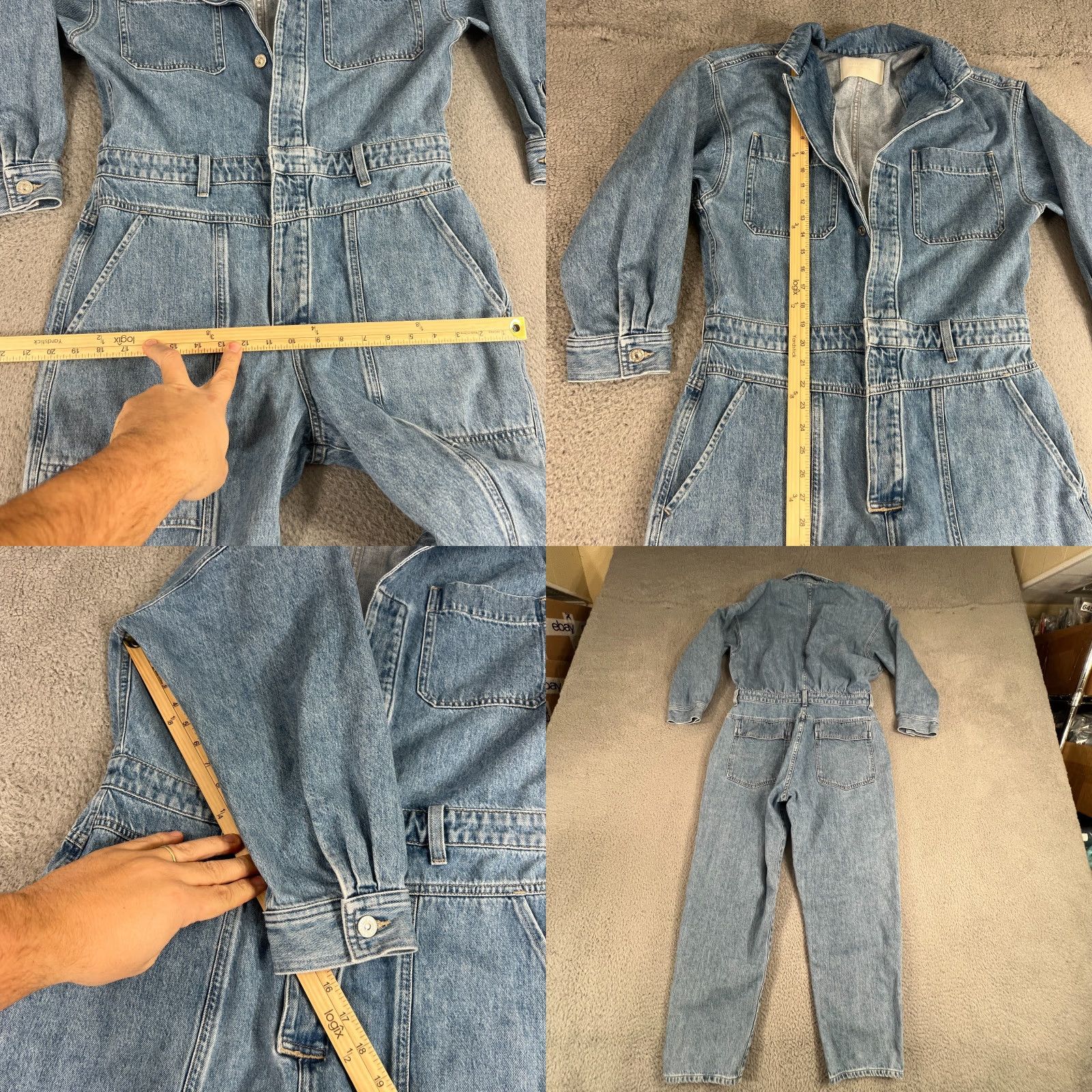 Citizens Of Humanity Citizens of Humanity Jumpsuit One-Piece Denim L Light washed Blue Cotton 100% Relaxed Tapered Pockets Long Sleeve Button Cuffed Elastic Waist Size 36" / US 14 / IT 50 - 8 Thumbnail