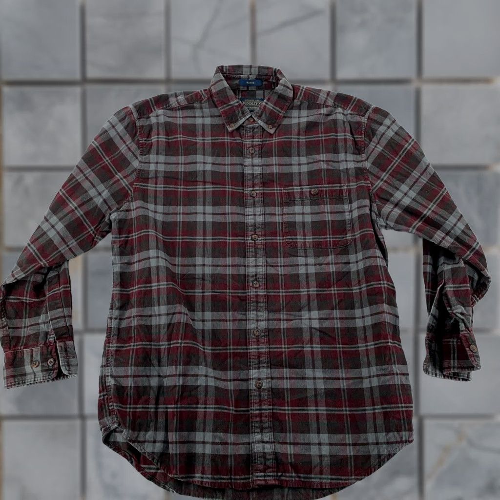 Pendleton Pendleton Wayne Corduroy Shirt Mens Large Burgundy Brown Check Button-Down Size US L / EU 52-54 / 3 - 1 Thumbnail