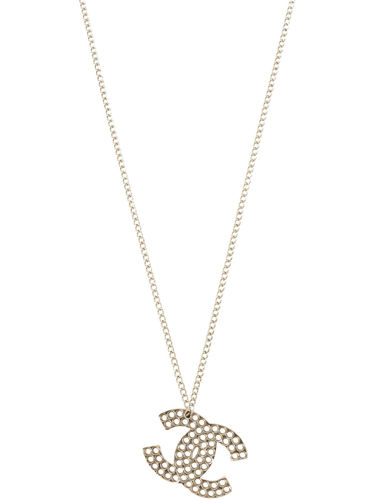 image of Chanel 2003 Made Punching Cc Mark Plate Necklace Silver, Women's