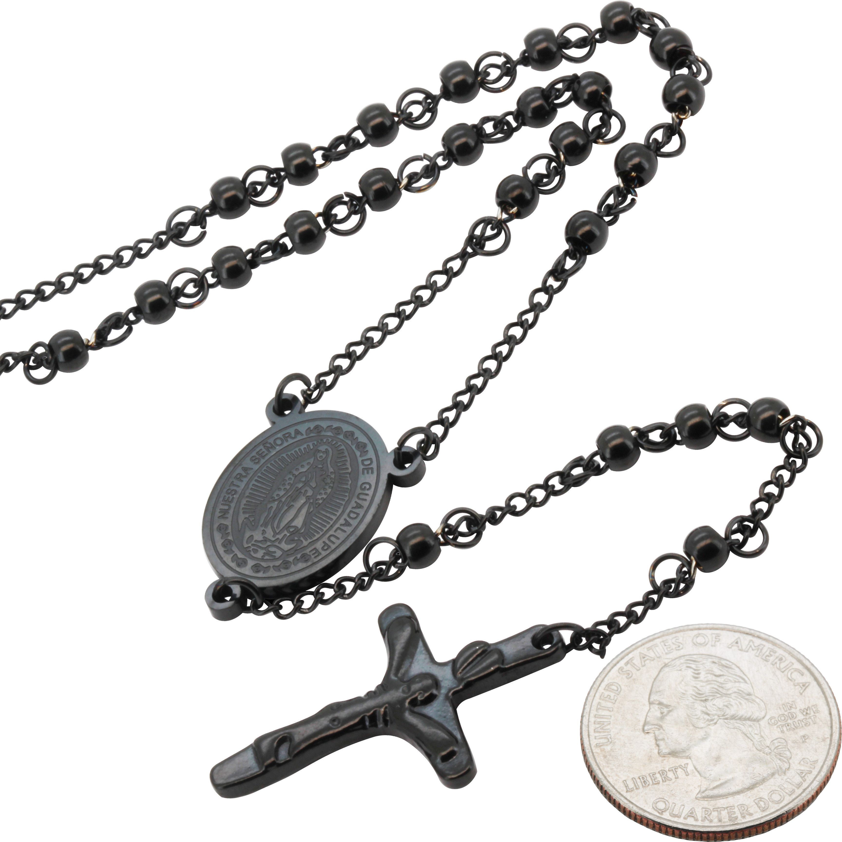 Other 316L Stainless Steel Black 4mm Rosary Necklace 26”+5.5” Size ONE SIZE - 2 Thumbnail