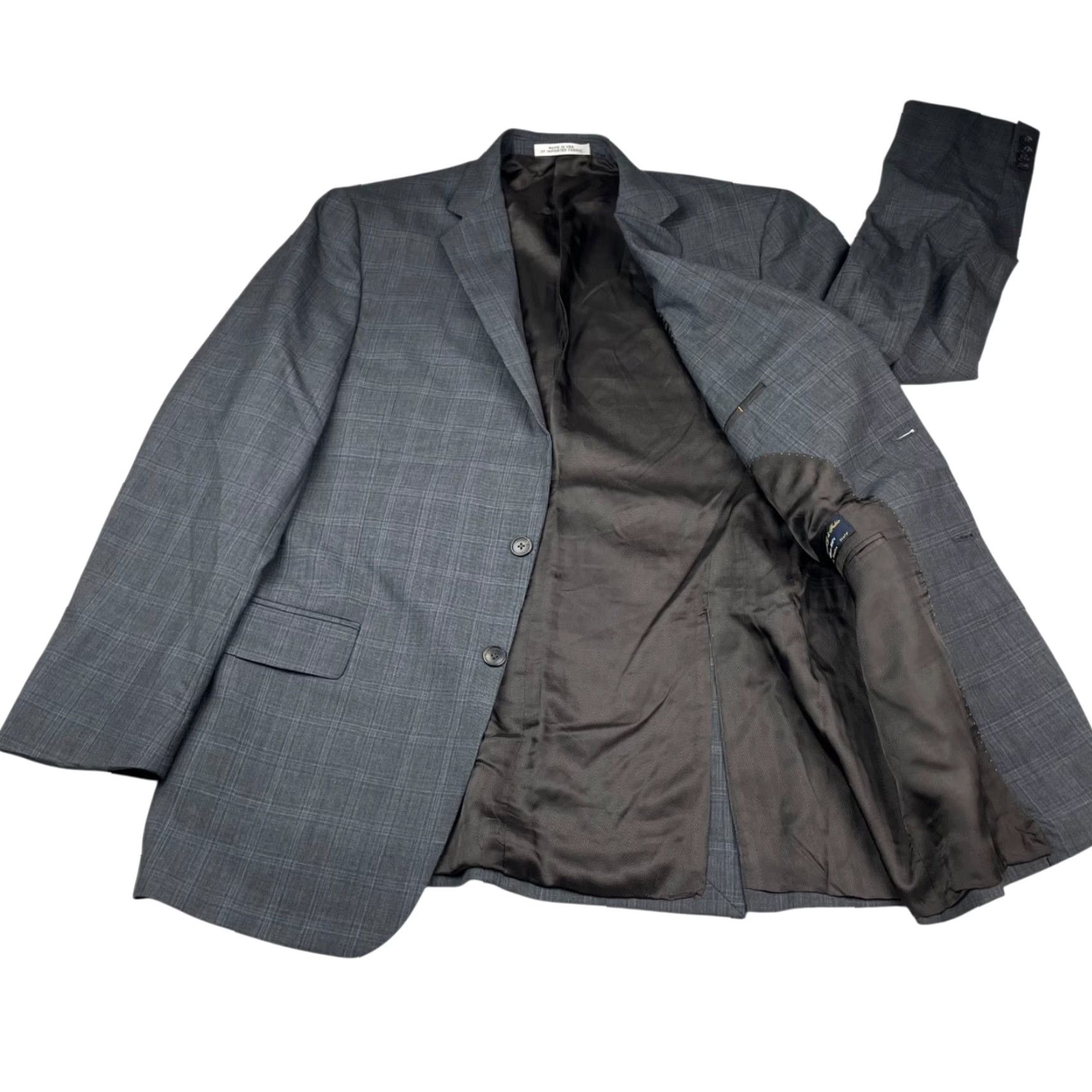 Joseph Abboud Joseph Abboud Blazer Gray Plaid 42L Wool Two-Button Jacket Mens Regular Long Notch Lapel Size 42R - 3 Thumbnail