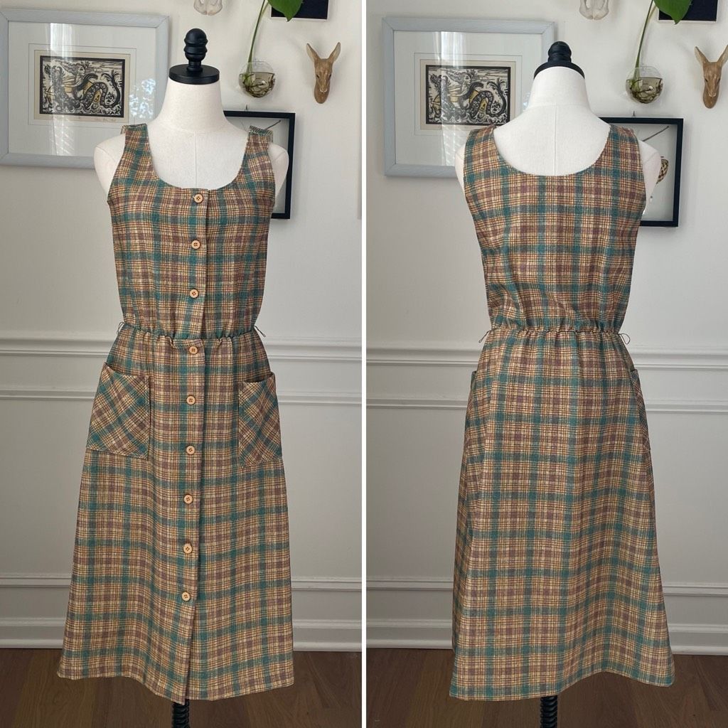 Vintage Vintage 70s Button Front Plaid Barkcloth Sleeveless Dress S Size S / US 4 / IT 40 - 1 Thumbnail