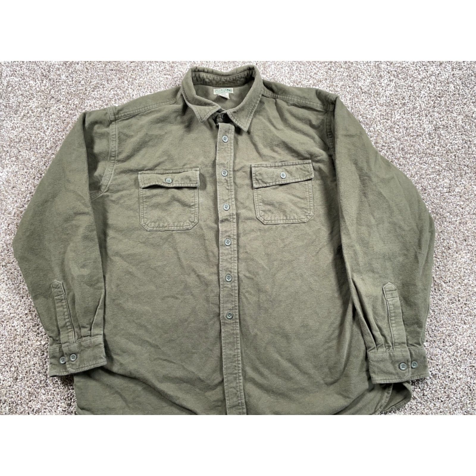 Vintage L.L. Bean Shirt Men's 2XL Chamois Flannel Olive Green Heavyweight Workwear MT03 Size US XXL / EU 58 / 5 - 4 Thumbnail