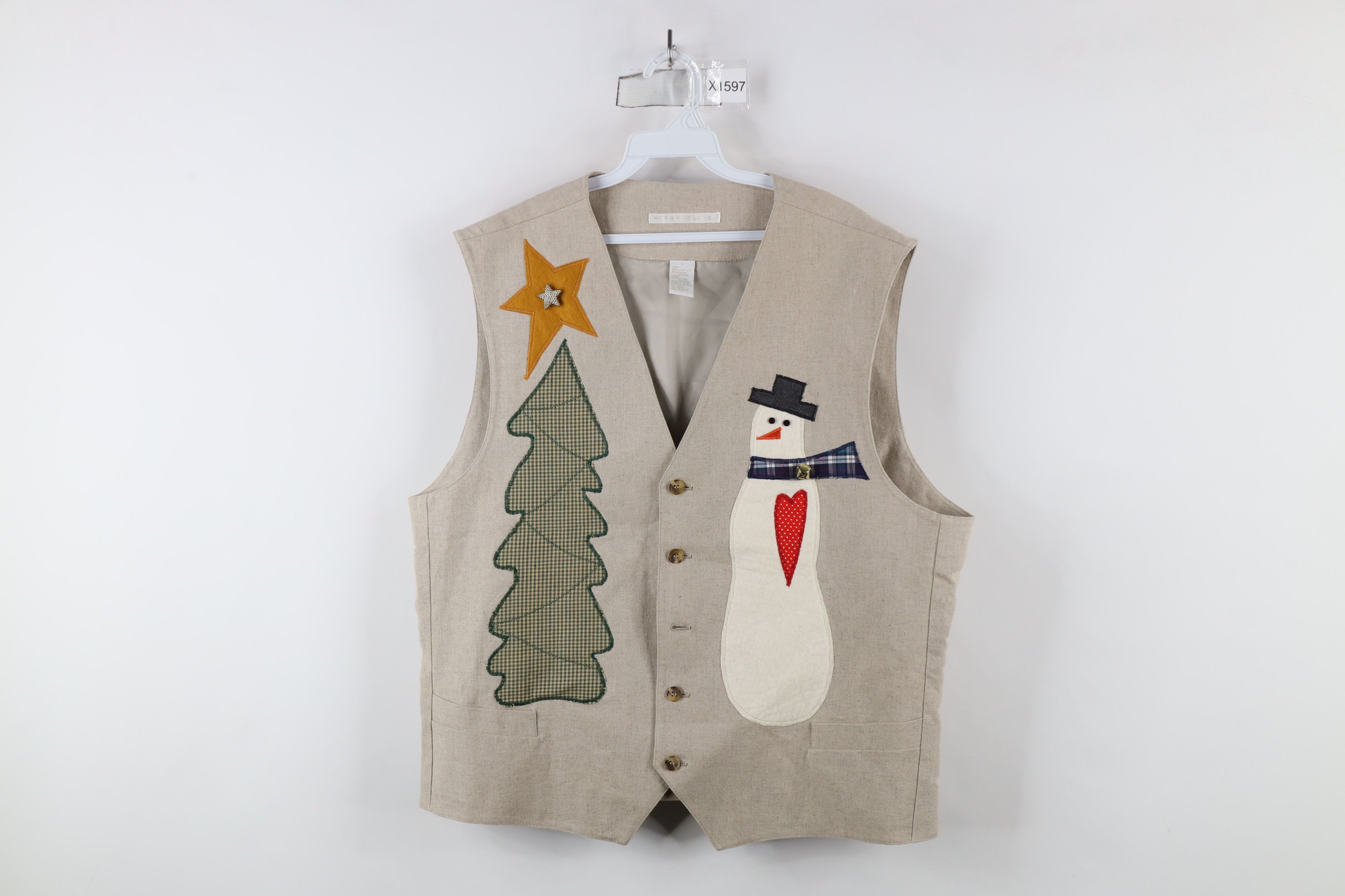 Vintage Vintage 90s Streetwear Christmas Button Vest Jacket Beige Size US L / EU 52-54 / 3 - 1 Thumbnail