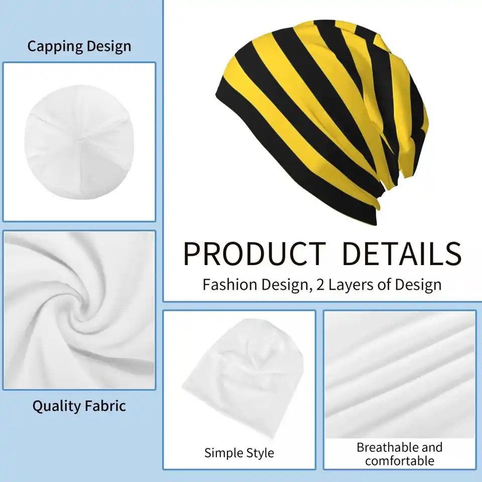 Vintage Yellow And Black Honey Bee Stripes Thin Skullies Beanies Size ONE SIZE - 6 Thumbnail