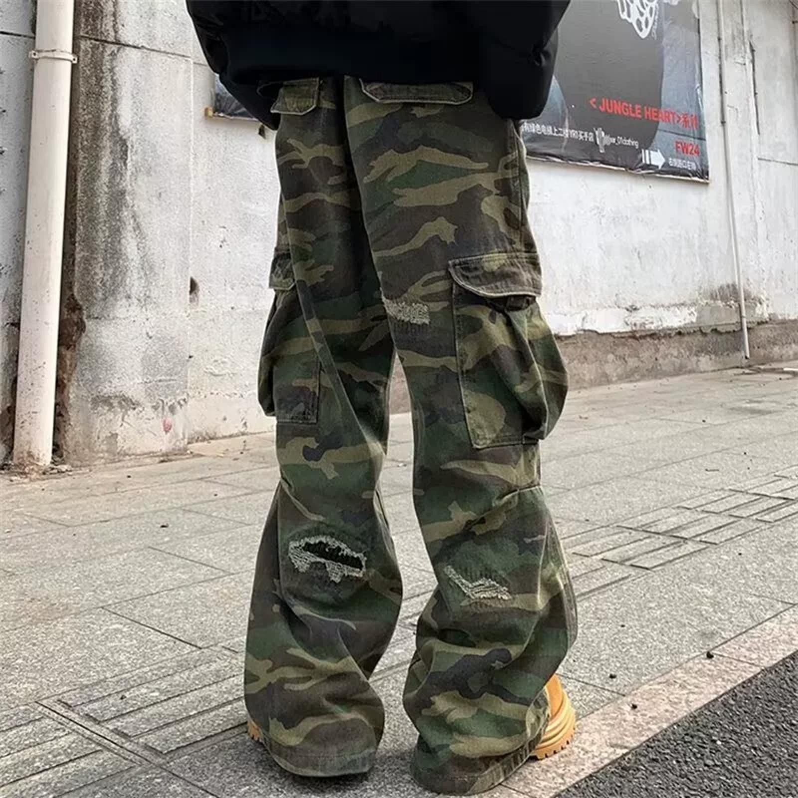 Other Camo Distressed Cargo Stacked Pants, Wide Leg Flared Pants Size US 32 / EU 48 - 3 Thumbnail