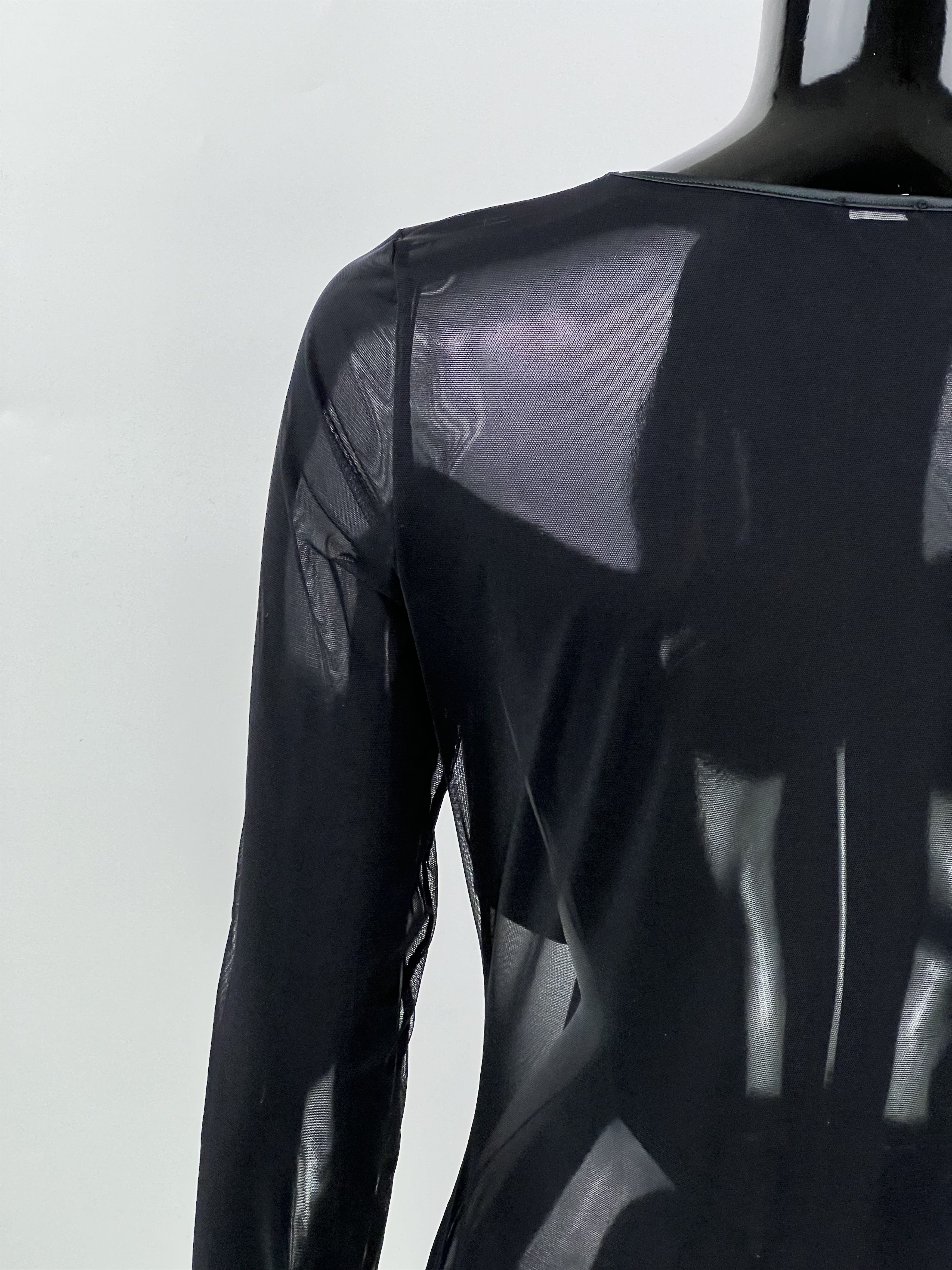Designer Oroblu Black Mesh Long Sleeve Bodysuit Size M Size M / US 6-8 / IT 42-44 - 6 Thumbnail