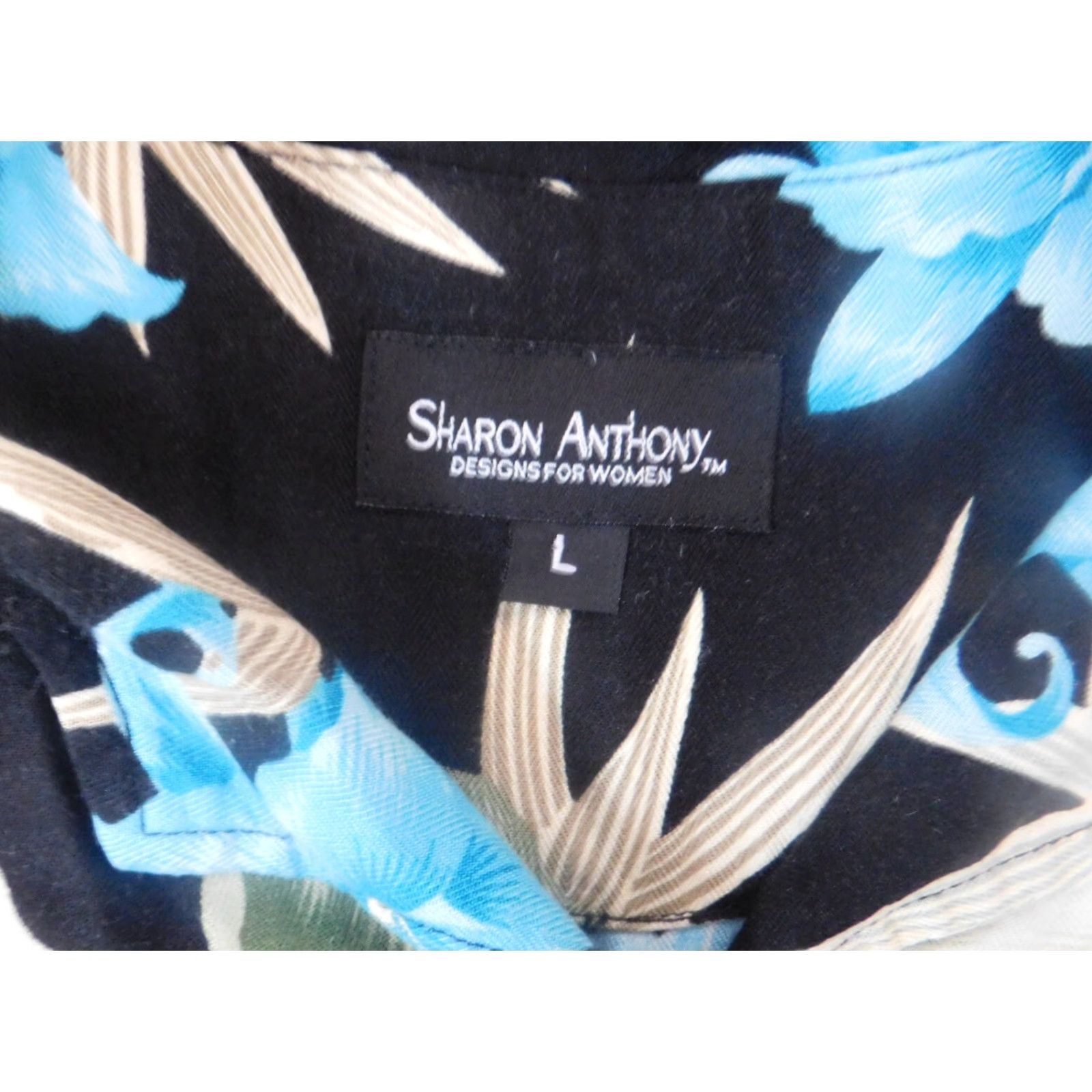 Vintage Sharon Anthony Womens Button-Up Blouse L Blue Floral Long Sleeve Crew Neck Casual Everyday Regular Stretch Size L / US 10 / IT 46 - 5 Thumbnail