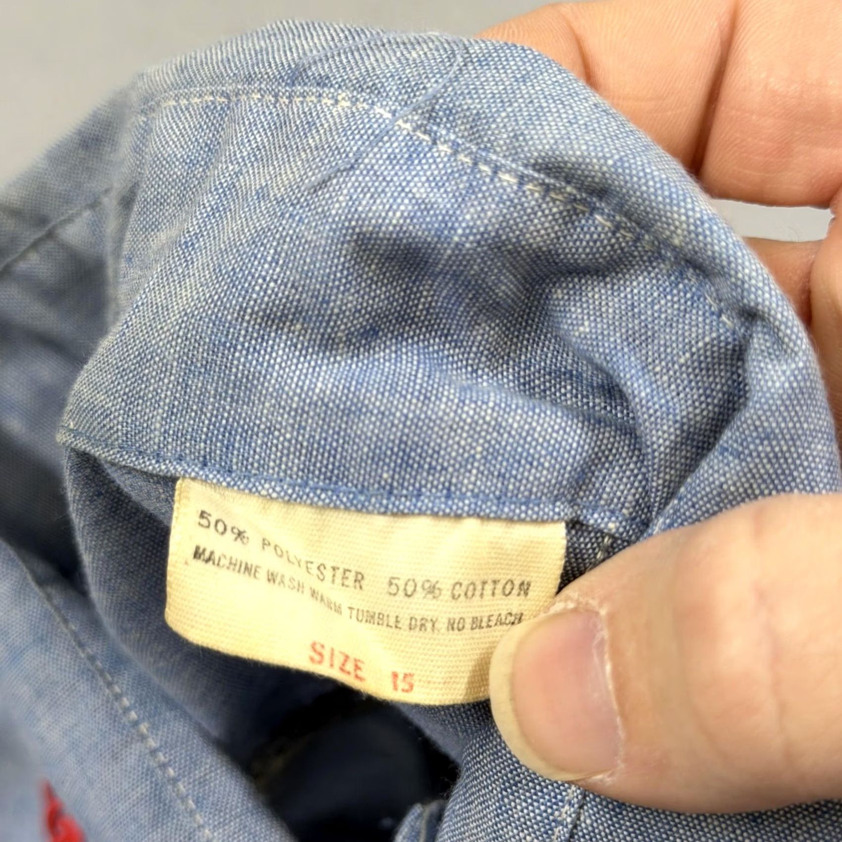 Apple Vintage ELY Shirt Mens M Blue Chambray Teacher Cat Applique 70s Button-Up Long Sleeve Size US M / EU 48-50 / 2 - 6 Thumbnail