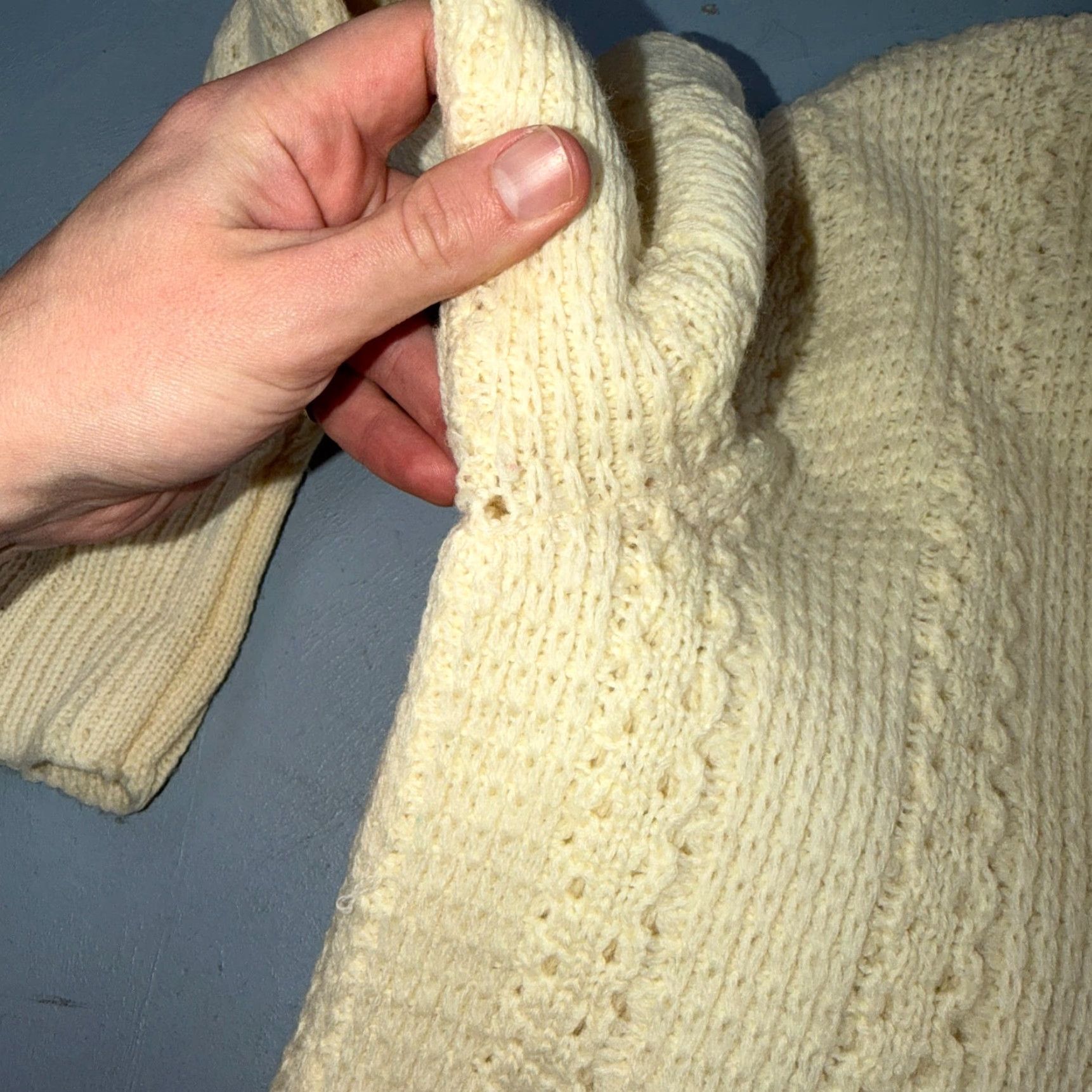 JCPenney Penneys Sweater Mens L Cream Wool Knit Shawl Collar Fisherman Heritage Rockabilly 1950s Size US L / EU 52-54 / 3 - 6 Thumbnail