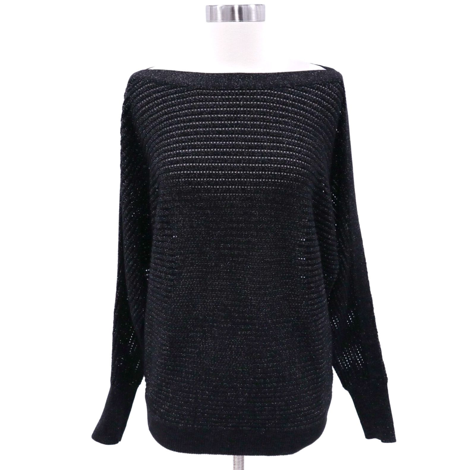 Image of Allsaints Sweater Pullover Elle Womens S Small Black Silver Metallic Open Knit in White