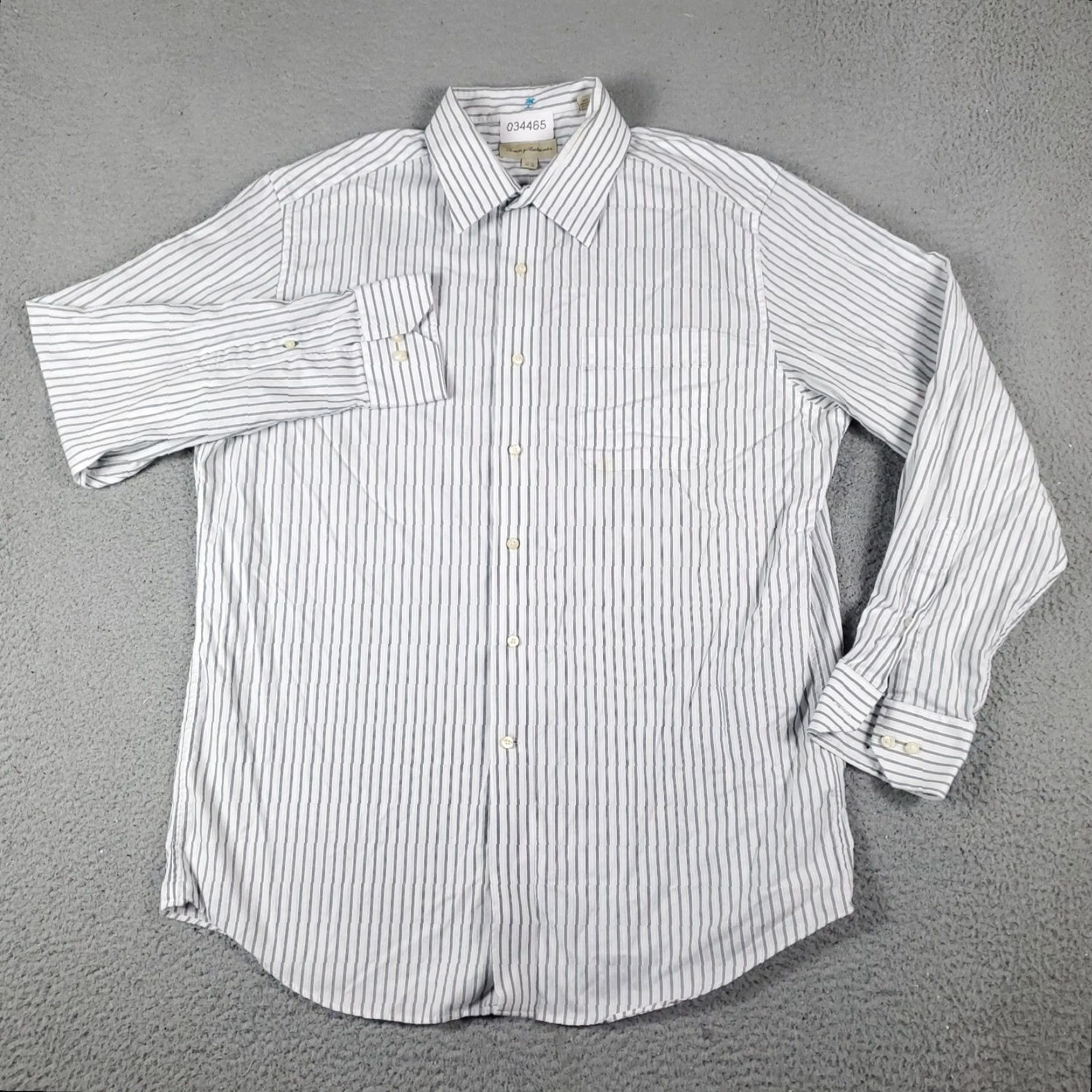 Tommy Bahama Tommy Bahama Shirt Mens 16.5 Gray White Striped Dress Button Up Long Sleeve Shirt Adult Regular Cotton 100% Vintage: No Size 42R - 2 Thumbnail