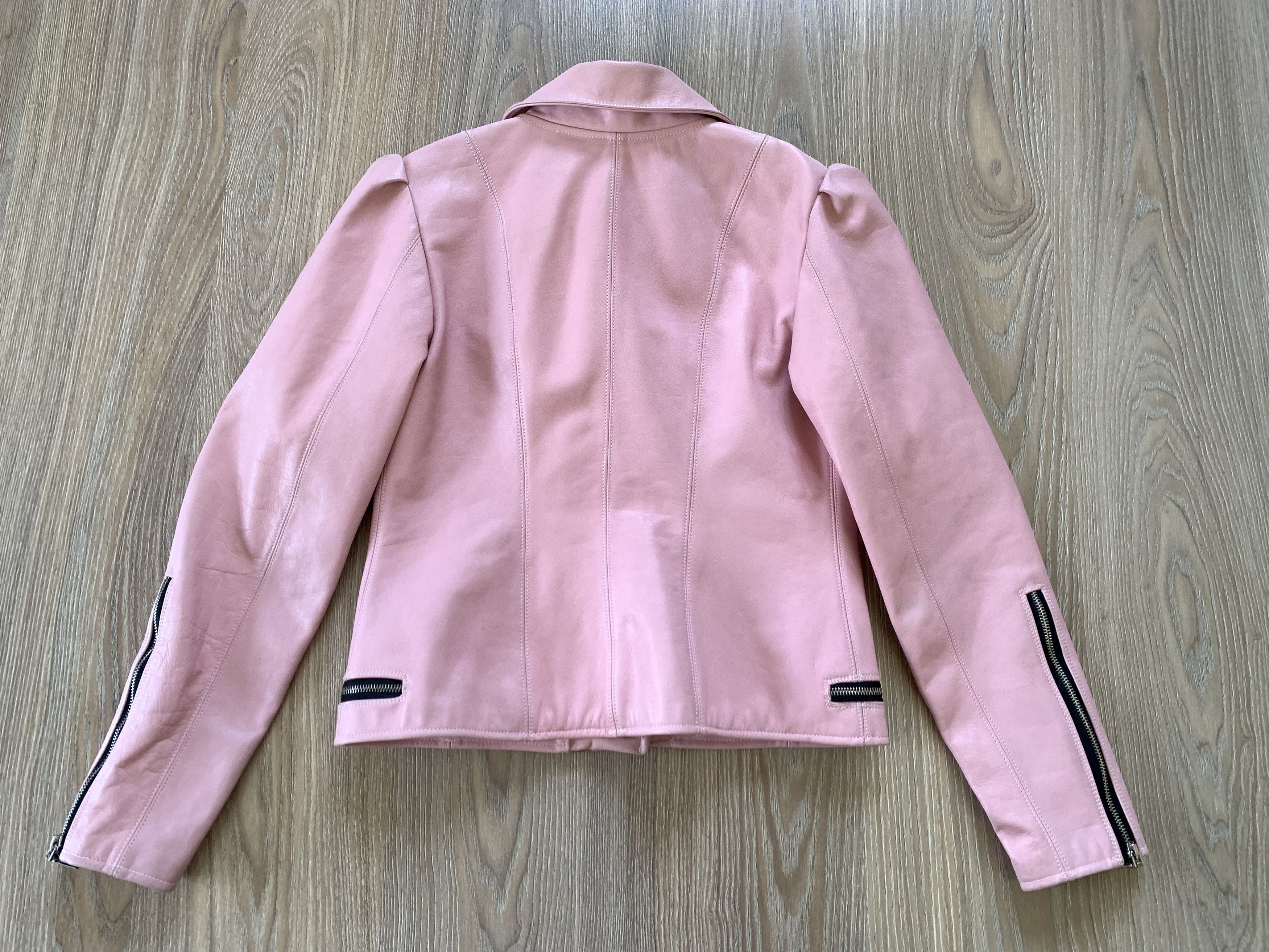 Designer Brilliant Sisters Pink Leather Biker Jacket Size XS / US 0-2 / IT 36-38 - 3 Thumbnail