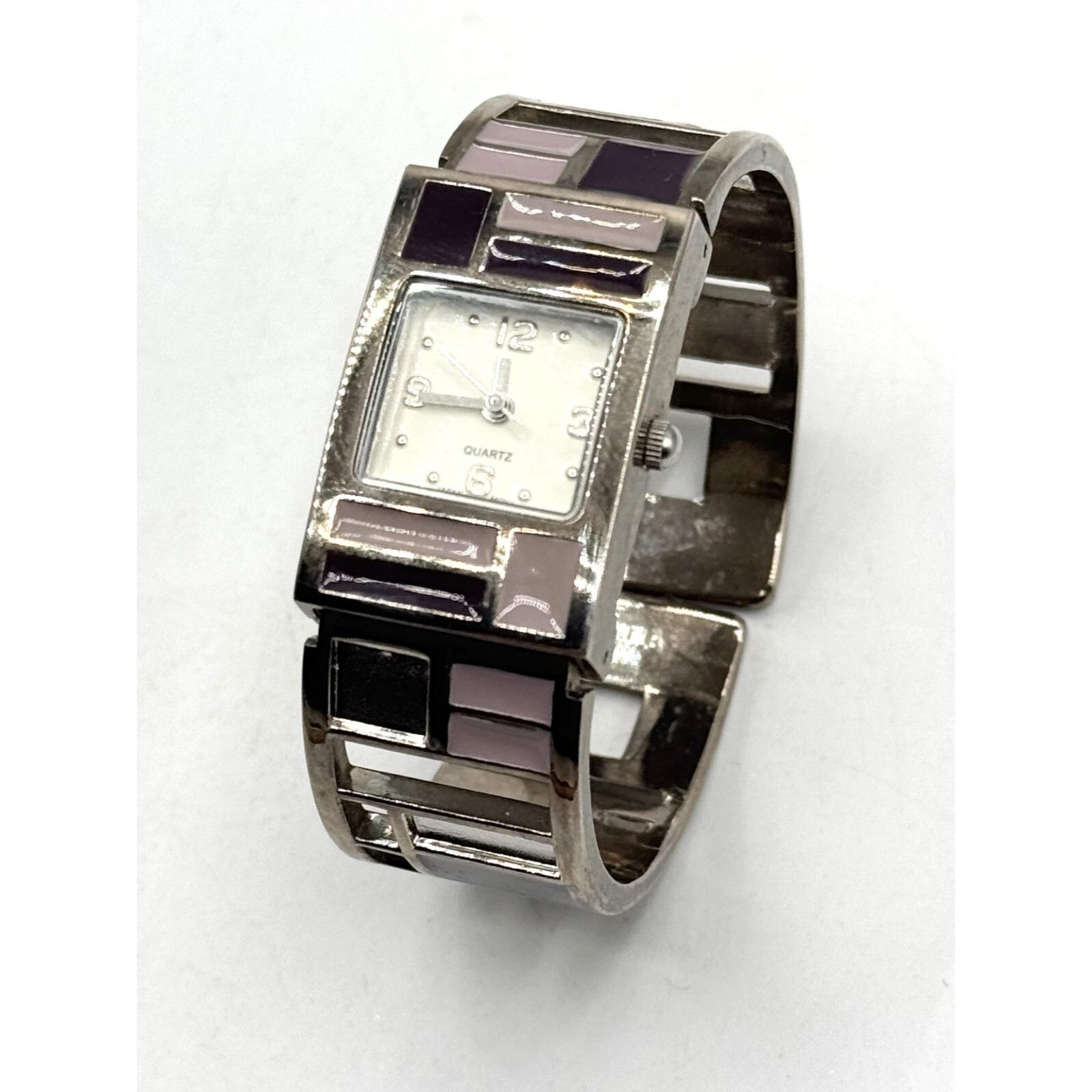 Vintage Woman's Enamel Japan Movt Ladies Watch Quartz Cuff Geometric Size ONE SIZE - 1 Thumbnail