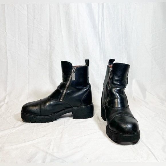 Harley Davidson Vintage Y2K Harley Davidson Black Leather Chunky Ankle Boots Size US 8 / IT 38 - 2 Thumbnail