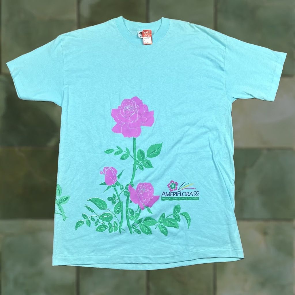 Vintage VINTAGE AmeriFlora’92 Rose Graphic Single Stitch T-Shirt XL Blue Unisex Adults 90s Floral Size US XL / EU 56 / 4 - 1 Thumbnail