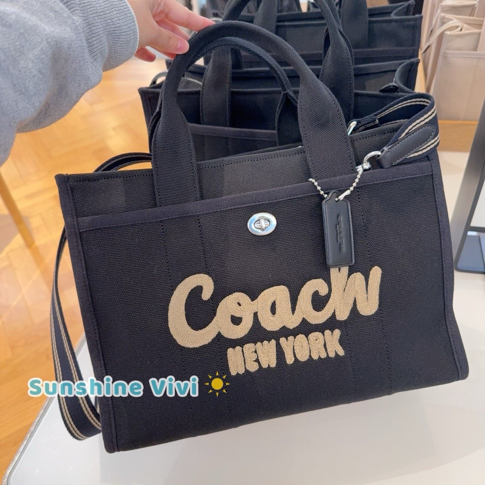 NWT Coach CP158 Tote Bag Cargo Canvas Leather Black Zipper