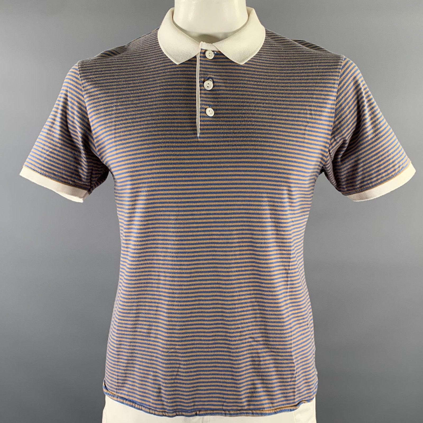 Shipley & Halmos SHIPLEY and HALMOS XL Blue Orange White Stripe Cotton Polo Size US XL / EU 56 / 4 - 1 Thumbnail