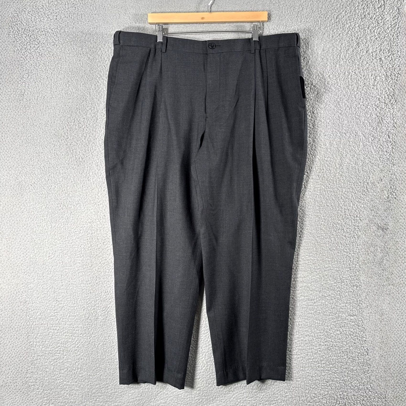 Vintage L.L. Bean Comfort Waist Dress Pants Mens 44x30 Gray Wool Pleated Front Straight Leg Trousers Size US 44 / EU 60 - 2 Thumbnail