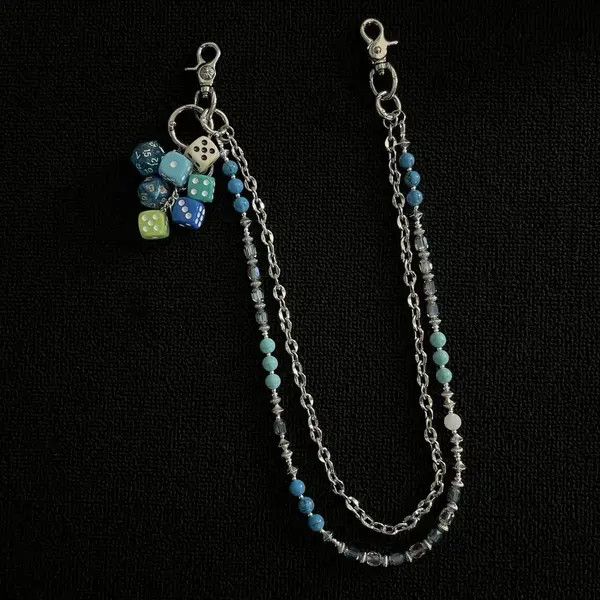 Jewelry Blue Beaded Wallet Pants Chain with Felt Smile Pouch Size ONE SIZE - 2 Thumbnail