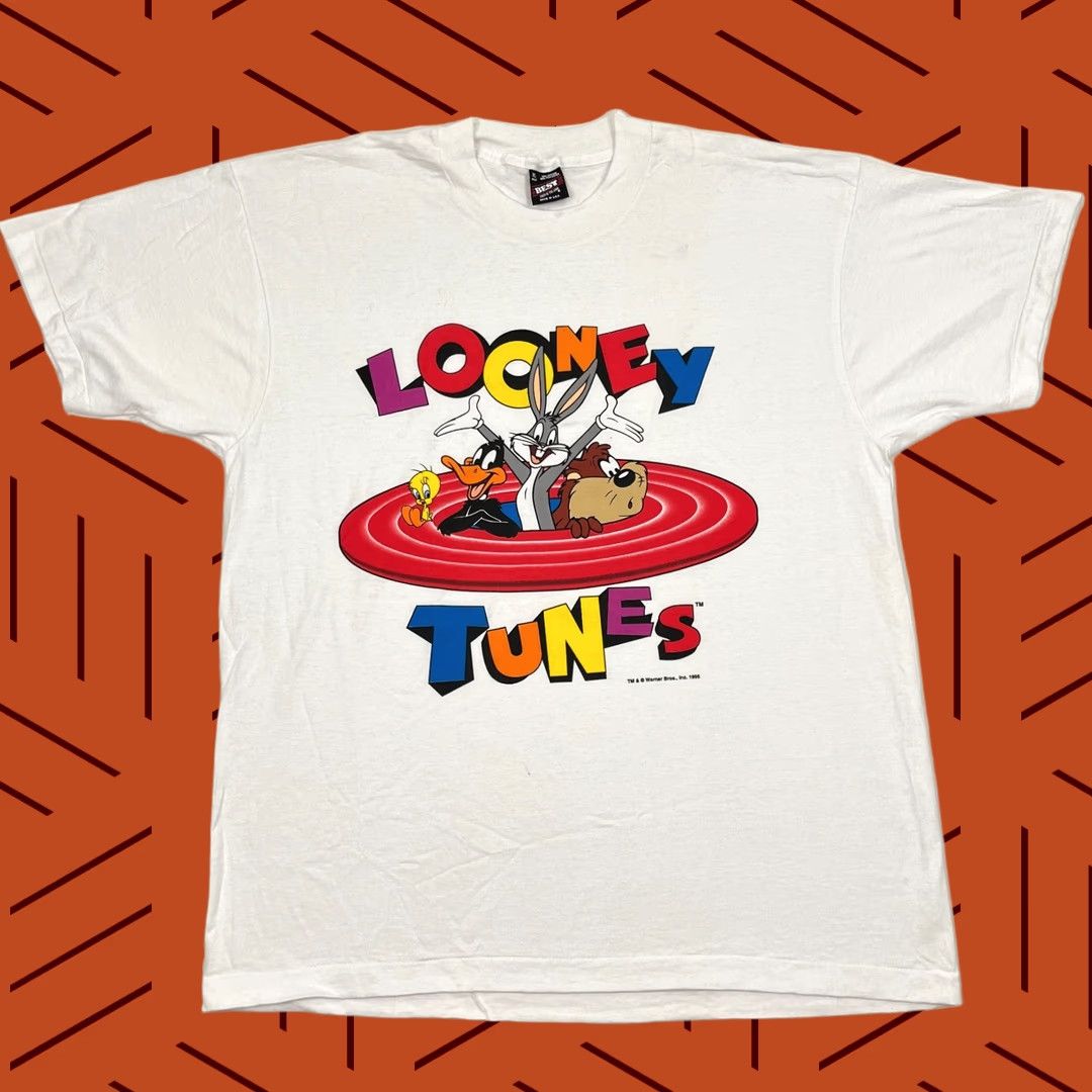 Fruit Of The Loom VINTAGE Looney Tunes Shirt Adult XL Bugs Bunny Taz Devil Tweety Daffy 90s Graphic Print White Nike? Size US XL / EU 56 / 4 - 1 Thumbnail
