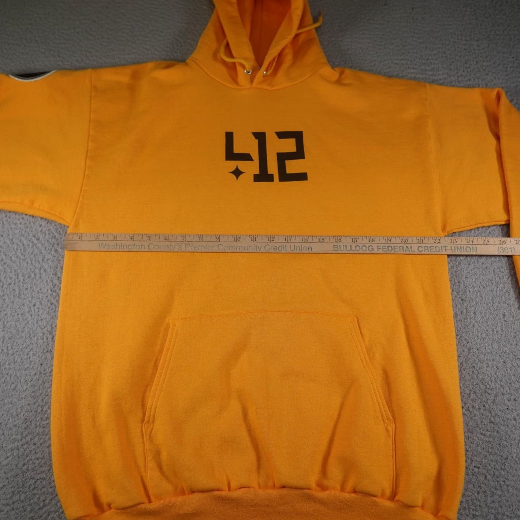 Champion VINTAGE? No. Four One Two Champion Hoodie Mens Large Yellow 412 X Champion Pittsburgh -> rearranged per rules not including new. Size US L / EU 52-54 / 3 - 5 Thumbnail