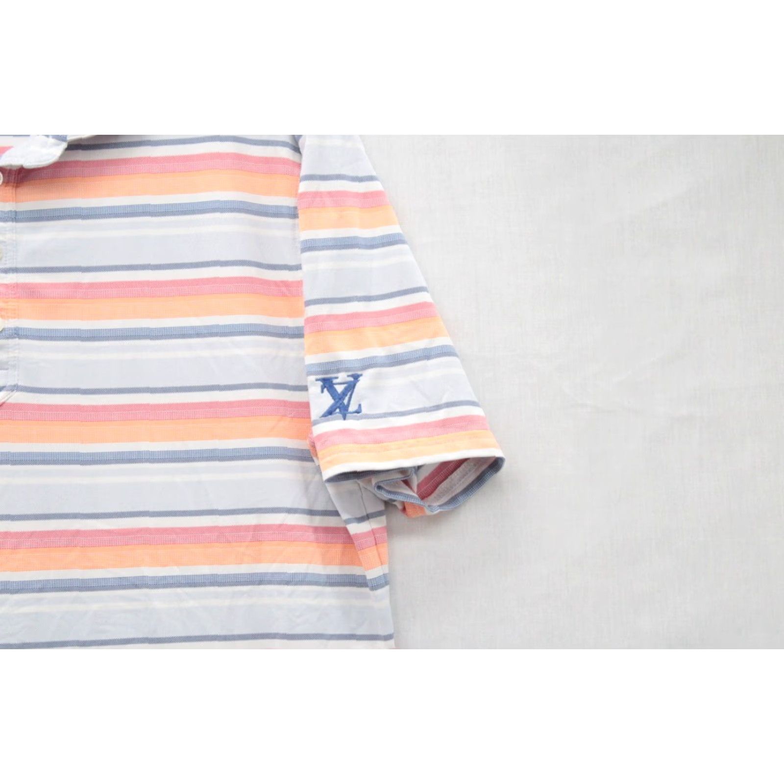 johnnie-O Johnnie O Polo Shirt Men's M Orange Gray Blue Stripes Golf Embroidered Logo Shirt Polo Short Sleeve Collared 30 in Multicolor Pattern Striped Size US M / EU 48-50 / 2 - 4 Thumbnail