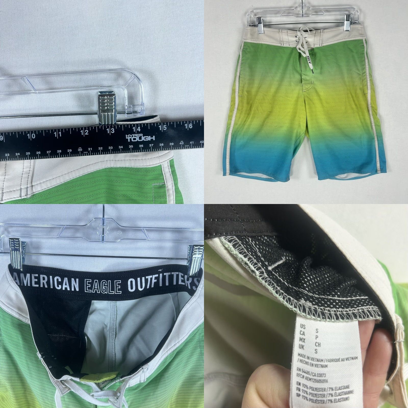 American Eagle Outfitters American Eagle Board Shorts Small Green Blue Yellow Swimsuit Swim Trunks Pockets Men Regular Size Chevron Beach or Board Size US 29 - 8 Thumbnail