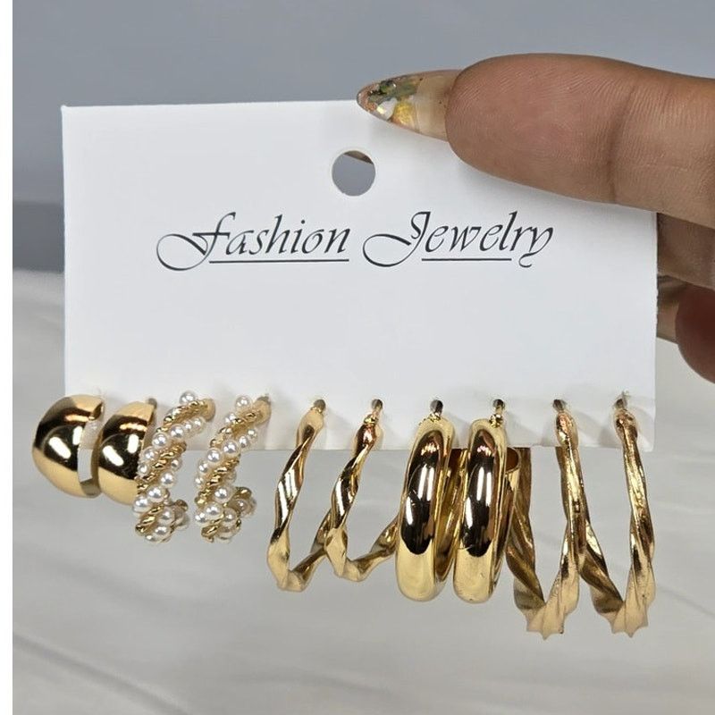 Other 5-Pair Gold-Tone Hoop Stud Fashion Earring Set Size ONE SIZE - 3 Thumbnail