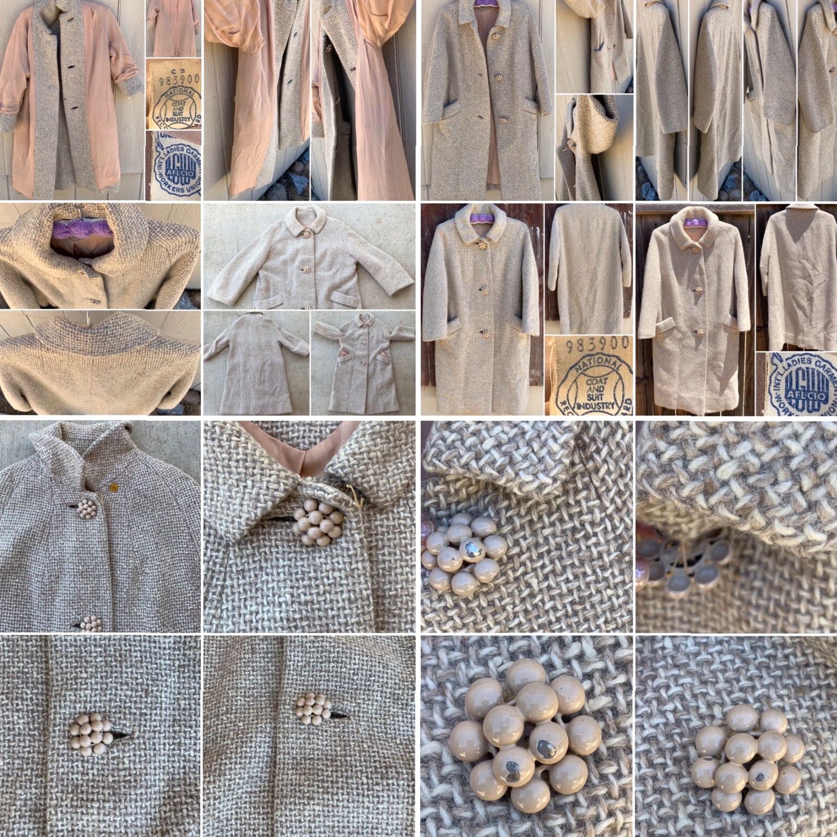 Vintage VINTAGE Union Label 1950s Coat Ladies Wool Tweed M/L Beige Rockabilly USA" Size M / US 6-8 / IT 42-44 - 2 Thumbnail