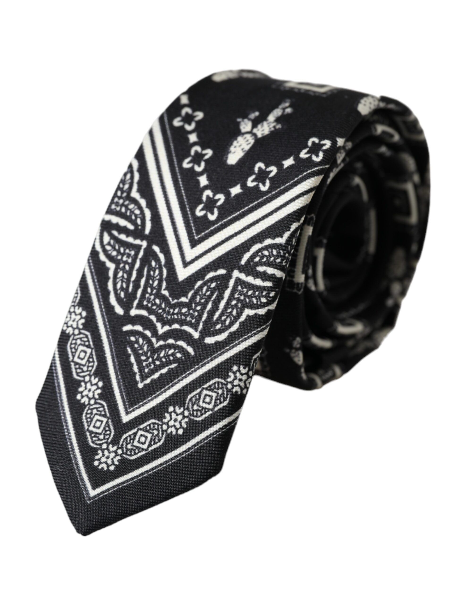 Dolce & Gabbana Black Patterned 100%Silk Adjustable Men's Tie Size ONE SIZE - 1 Thumbnail