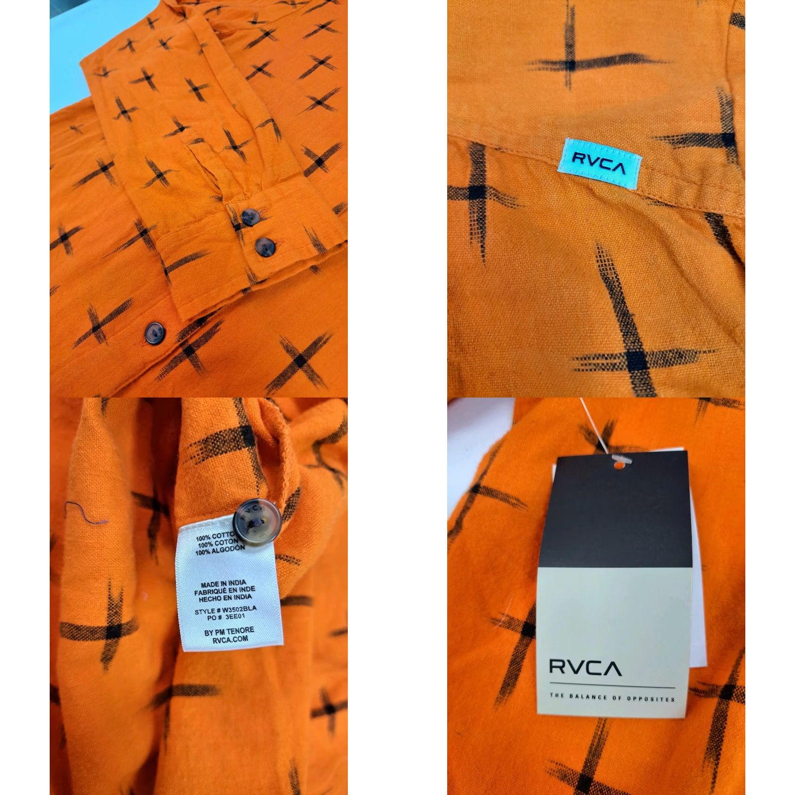 RVCA RVCA Women's Long Sleeve Button Up Woven Shirt Orange/Black Cross Size S Size S / US 4 / IT 40 - 8 Thumbnail