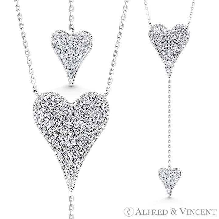 Other Large Heart & Small Drop-Heart CZ Crystal Pave Necklace Size ONE SIZE - 1 Preview