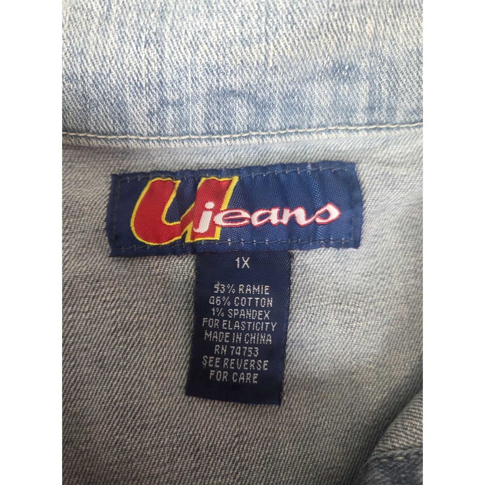 Denime VINTAGE U Jeans Denim Jacket Embroidered Distressed Womens XL Blue Cotton Basic Jacket Leather? Size 40" / US 18 - 5 Thumbnail