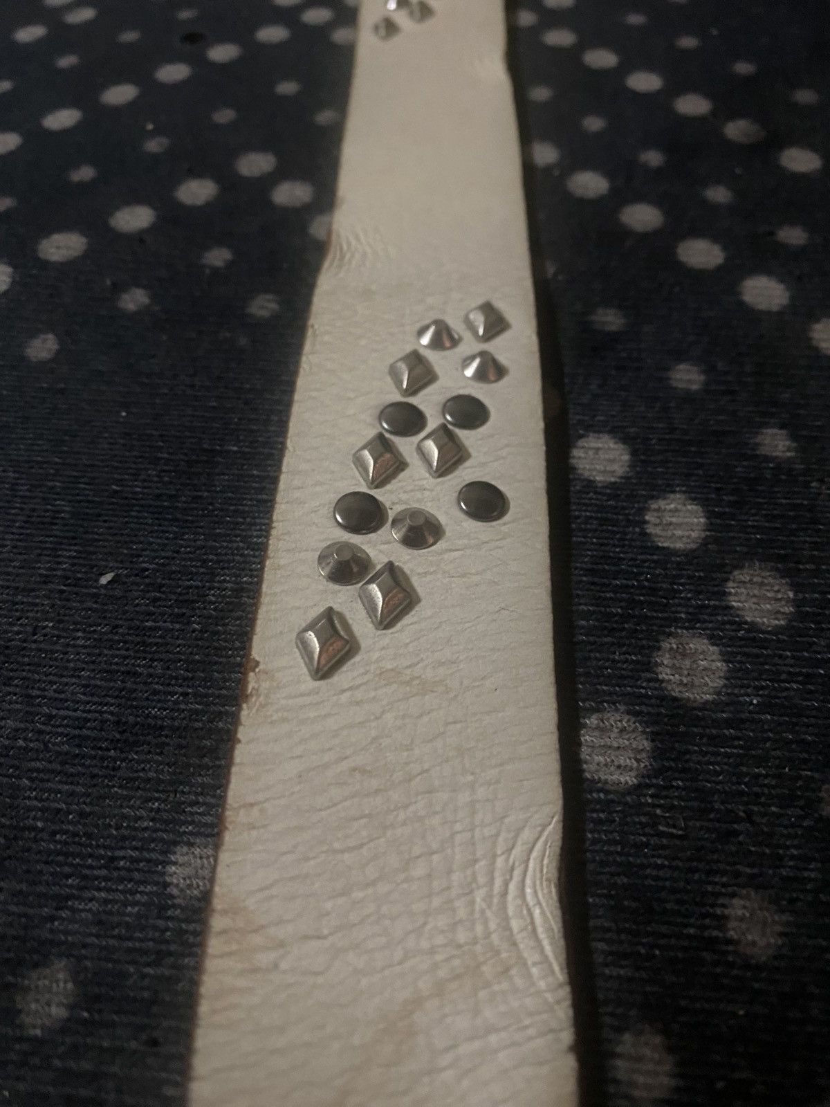 Genuine Leather Cream Leather Studded Spiky Punk Rock Belt Size ONE SIZE - 4 Thumbnail