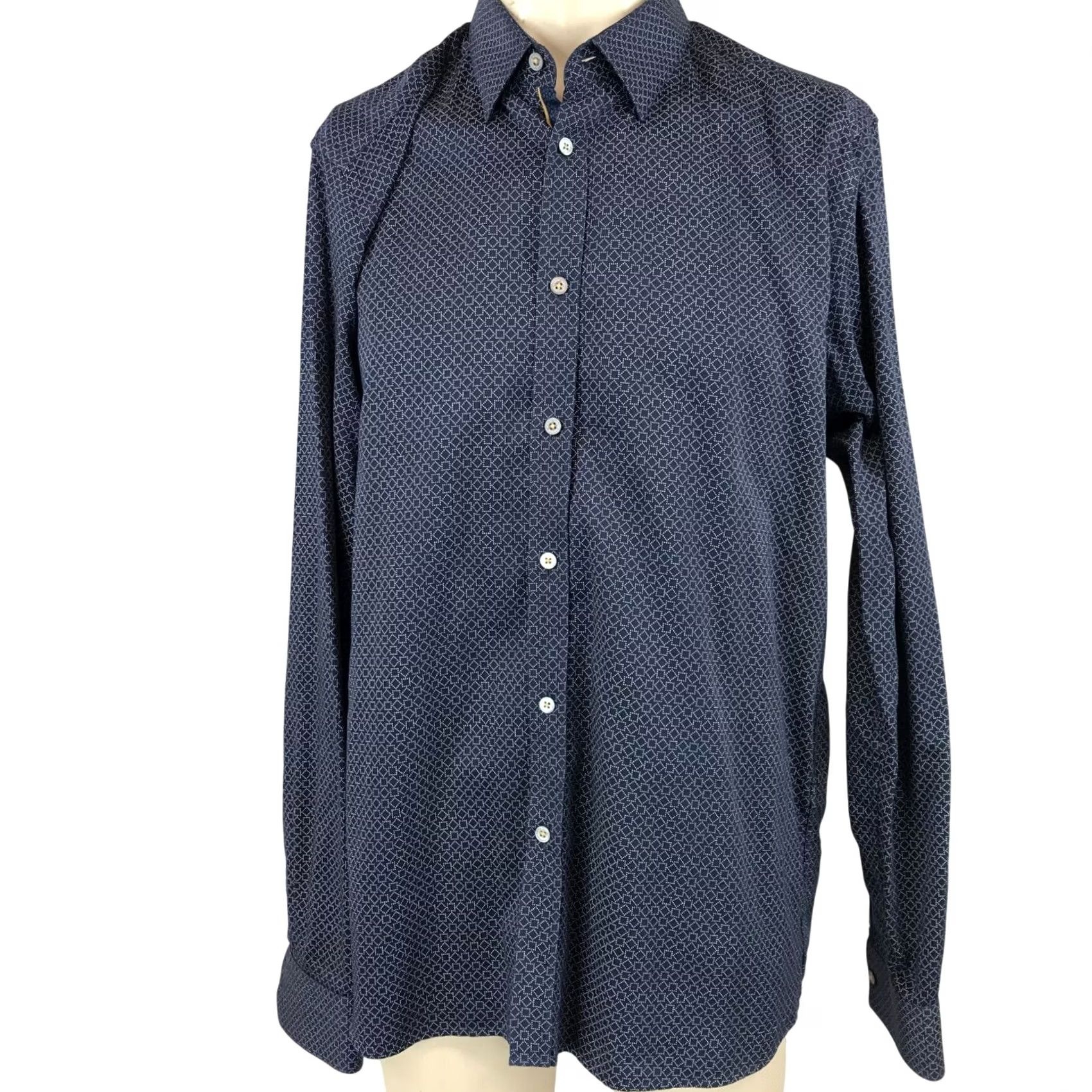 Ted Baker TED BAKER Blue Cotton Button Up Shirt Mens 17 Long Sleeve Collared Size 46R - 2 Thumbnail