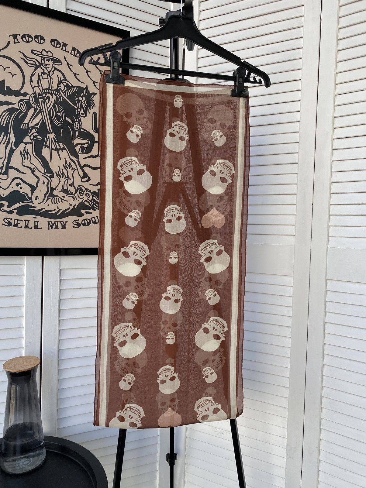 Japanese Brand Vintage Tiffany Alana Skulls Hearts Silk Chiffon Scarf Size ONE SIZE - 1 Thumbnail