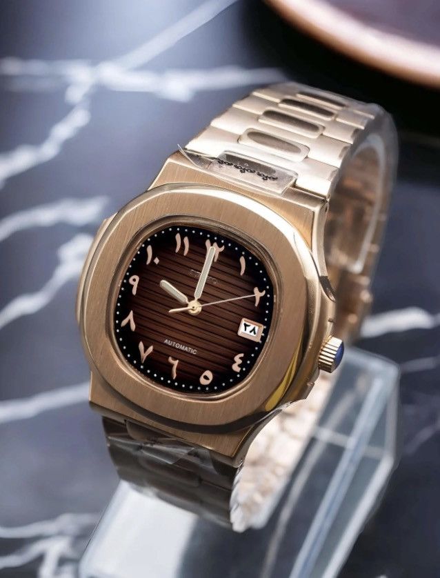 Japanese Brand Seiko Mod Nautilus Brown Arabic Dial Rosegold Watch 41mm Size ONE SIZE - 2 Thumbnail