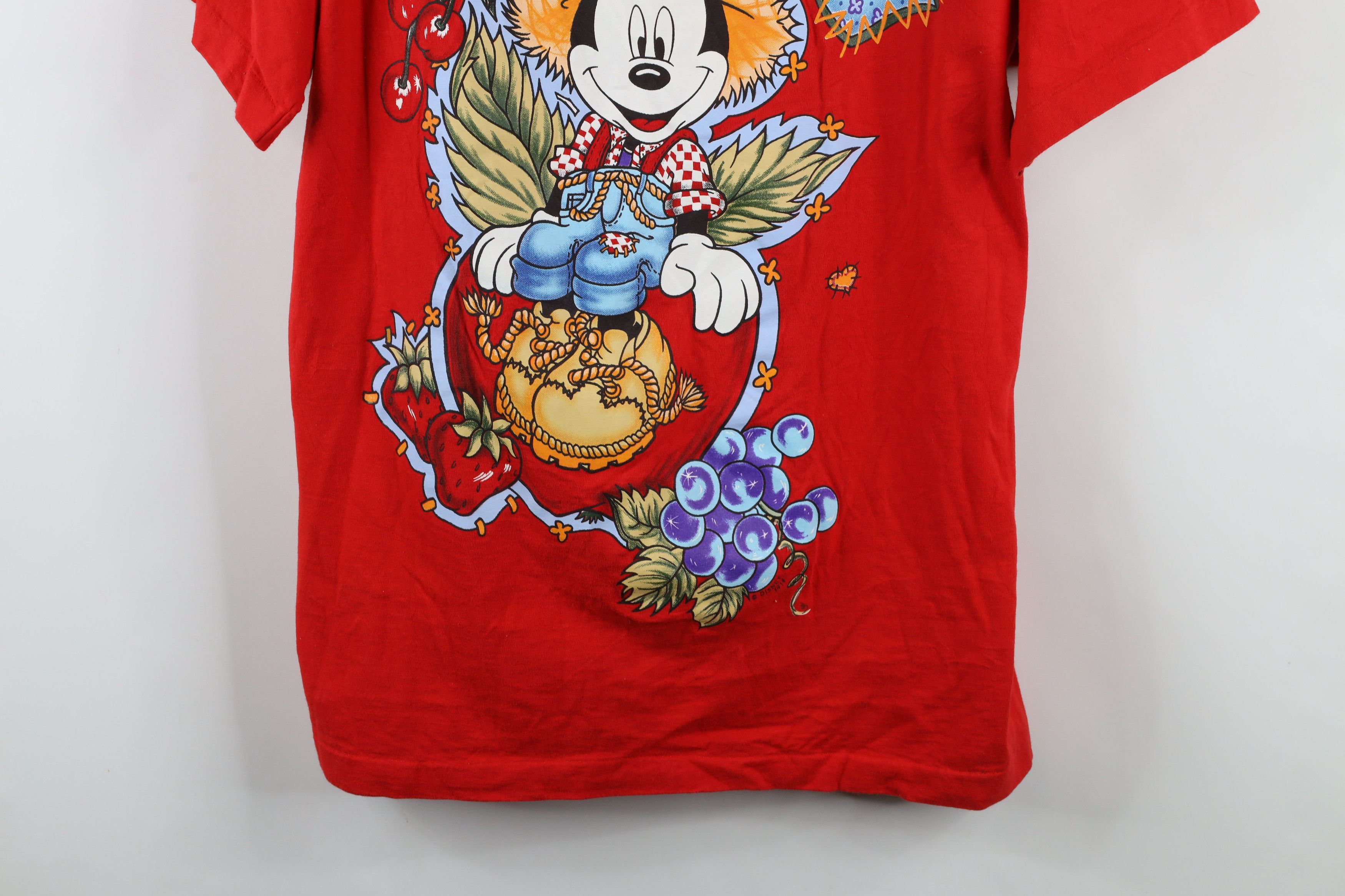 Disney × Vintage Vintage 90s Disney Country Mickey Mouse Farm T-Shirt Red USA Size ONE SIZE - 3 Thumbnail