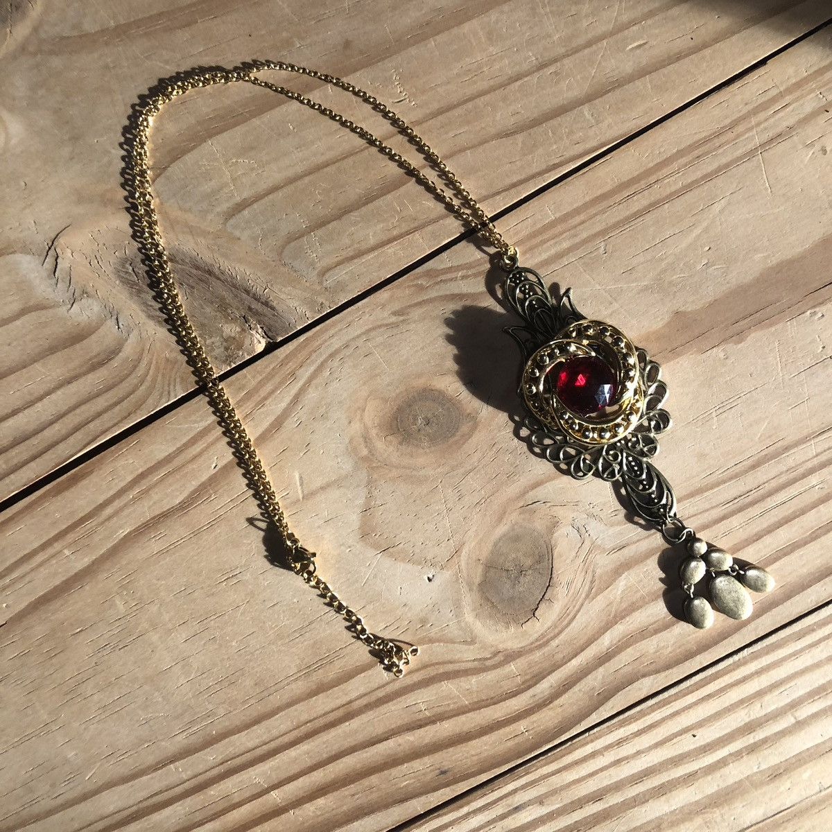 Handmade Handcrafted brass filigree gold dangle pendant necklace Size ONE SIZE - 8 Thumbnail