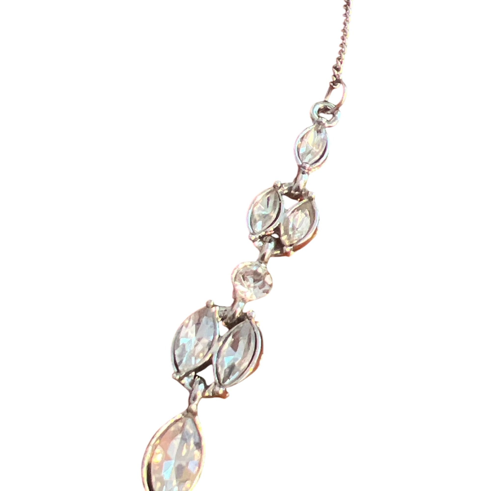 Other Vintage Silver Tone Necklace Clear Teardrop Rhinestones Wedd Size ONE SIZE - 3 Thumbnail