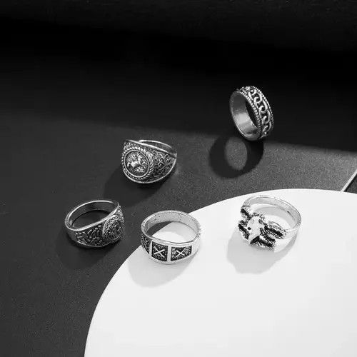 VIBE Ring Set 5 pcs gothic punk rock style Size ONE SIZE - 5 Thumbnail