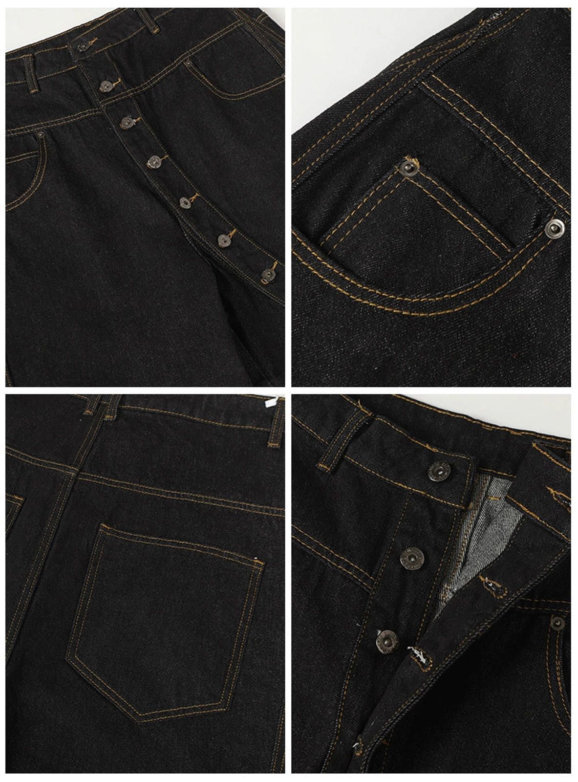 Japanese Brand Black Wide Leg Denim Jeans, Button-Front Detail Jeans Size US 32 / EU 48 - 9 Thumbnail
