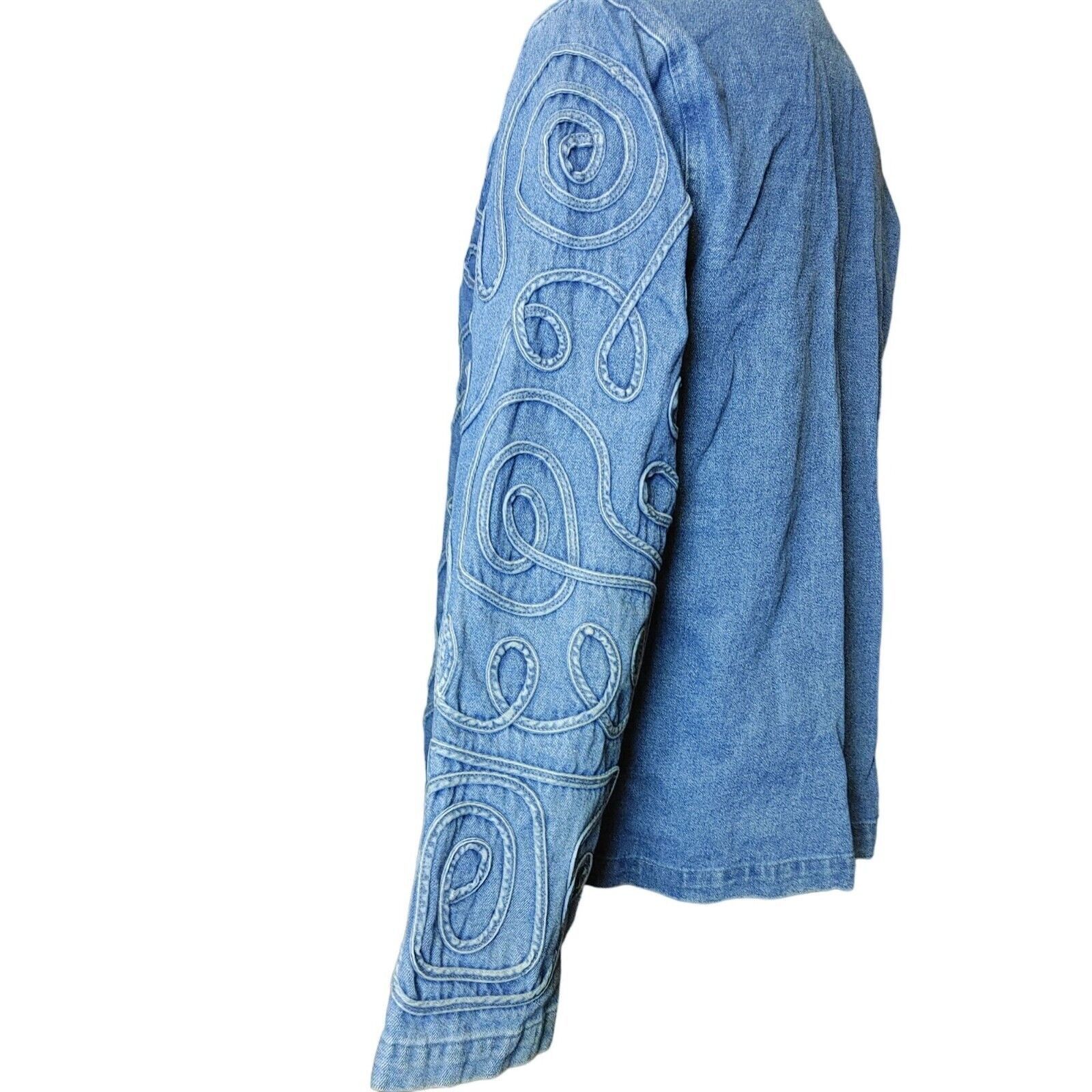 Other TANTRUMS Womens M Blue Squiggly Design Denim Jacket Shirt Sh Size M / US 6-8 / IT 42-44 - 3 Thumbnail