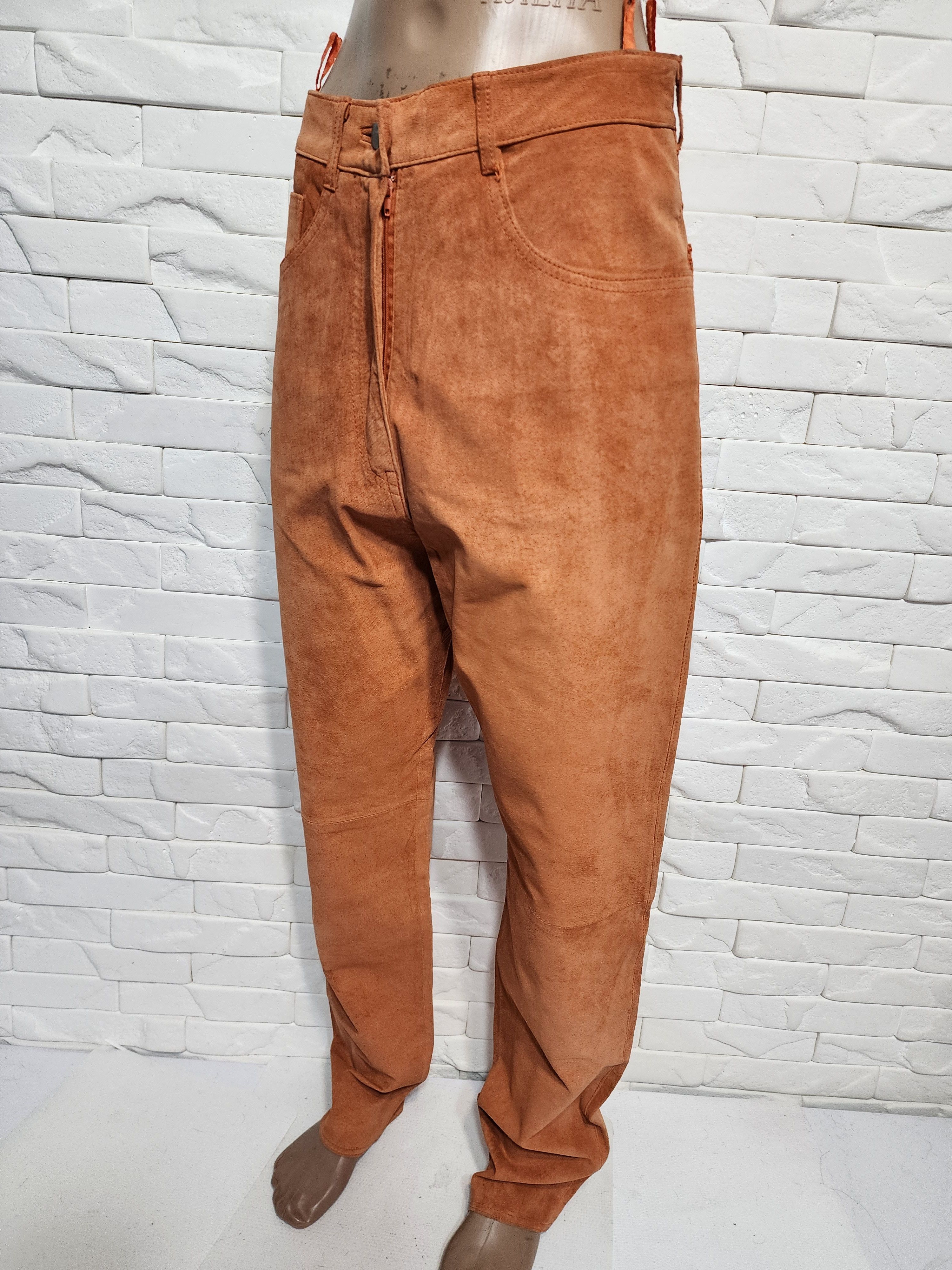 Other Orange Leather Pants: Women's Suede Trousers Size 28" / US 6 / IT 42 - 2 Thumbnail